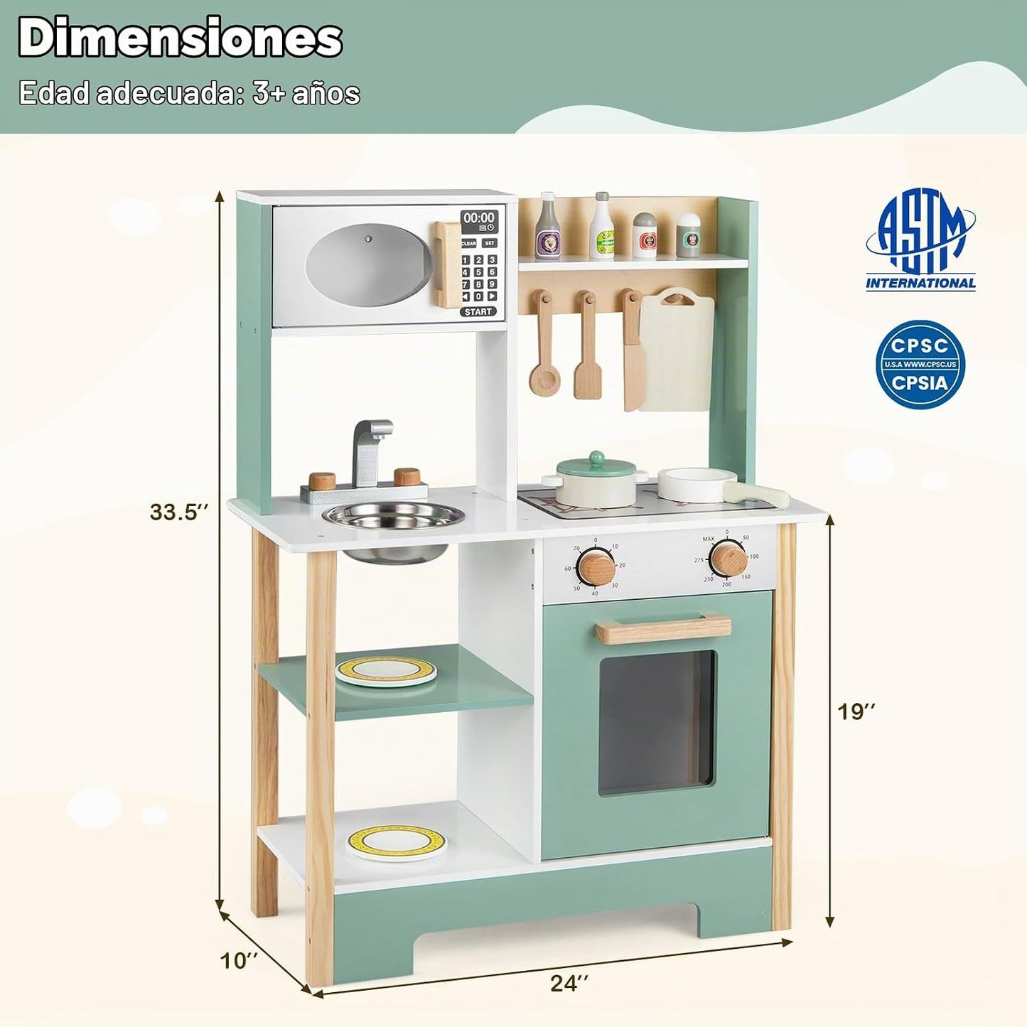 HONEY JOY Juego de cocina con pizarra, juego de cocina de madera pa...