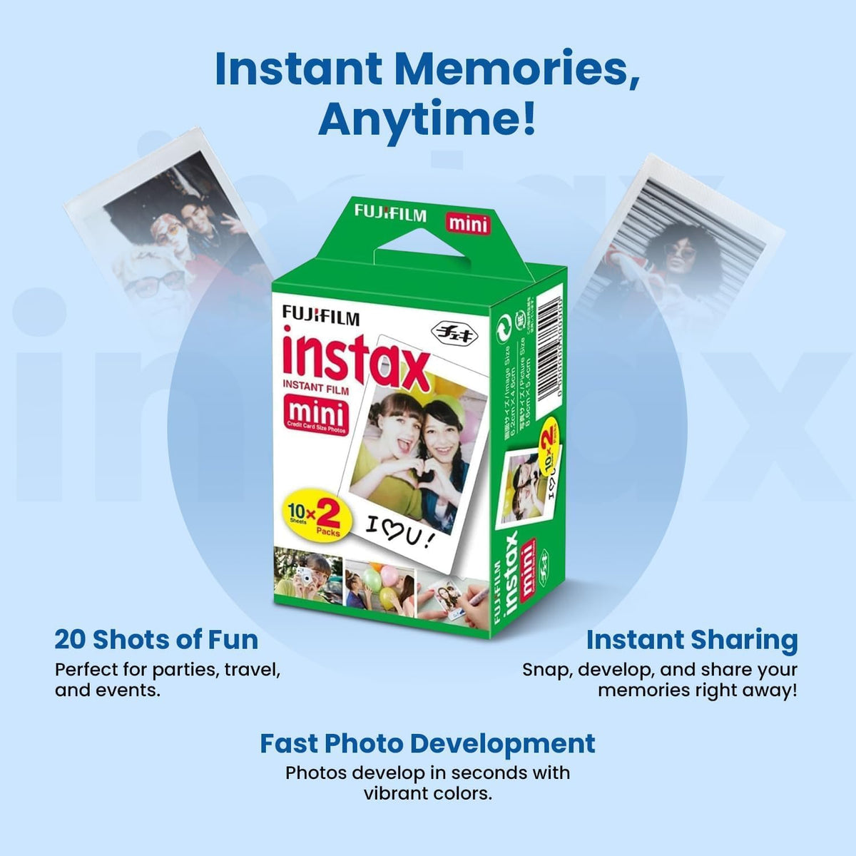 Fujifilm Película instantánea Instax Mini, 60 disparos (10 hojas x...
