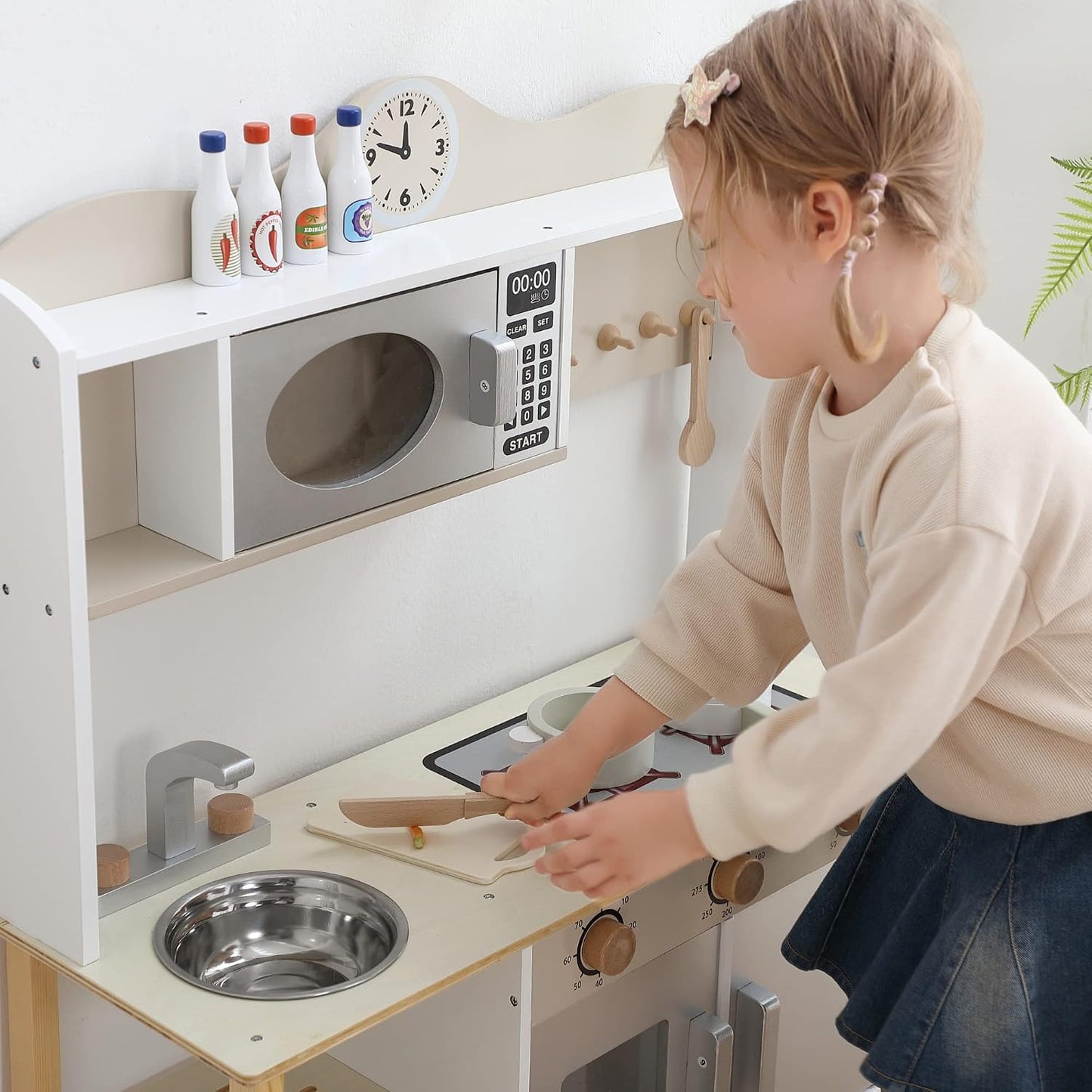 Juego de cocina de madera, juego de cocina de juguete para niños, j...