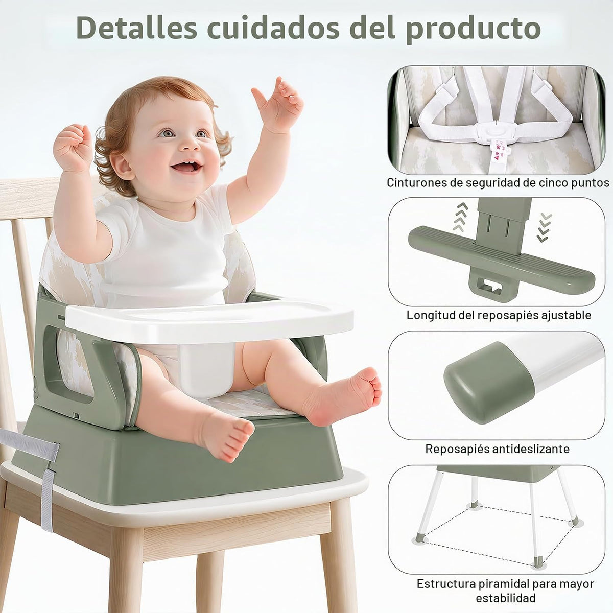 Silla alta portátil 4 en 1 convertible para bebés de 6 a 36 meses,...
