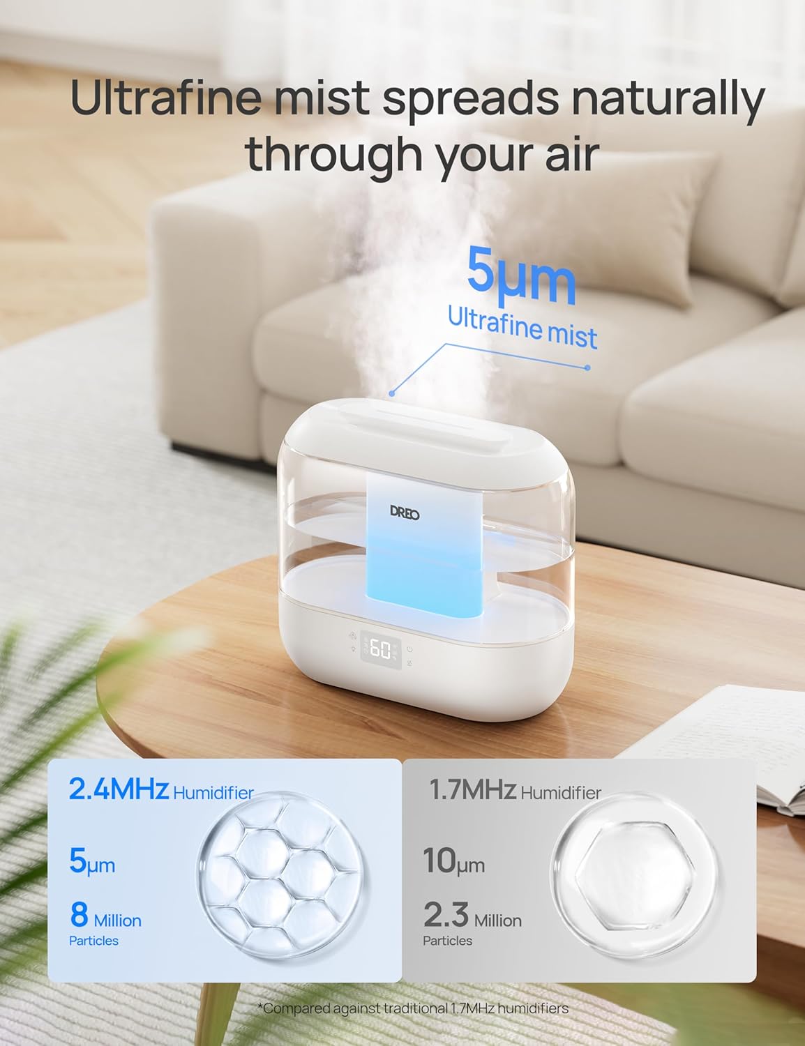 DREO Humidificadores inteligentes para dormitorio, humidificador de...