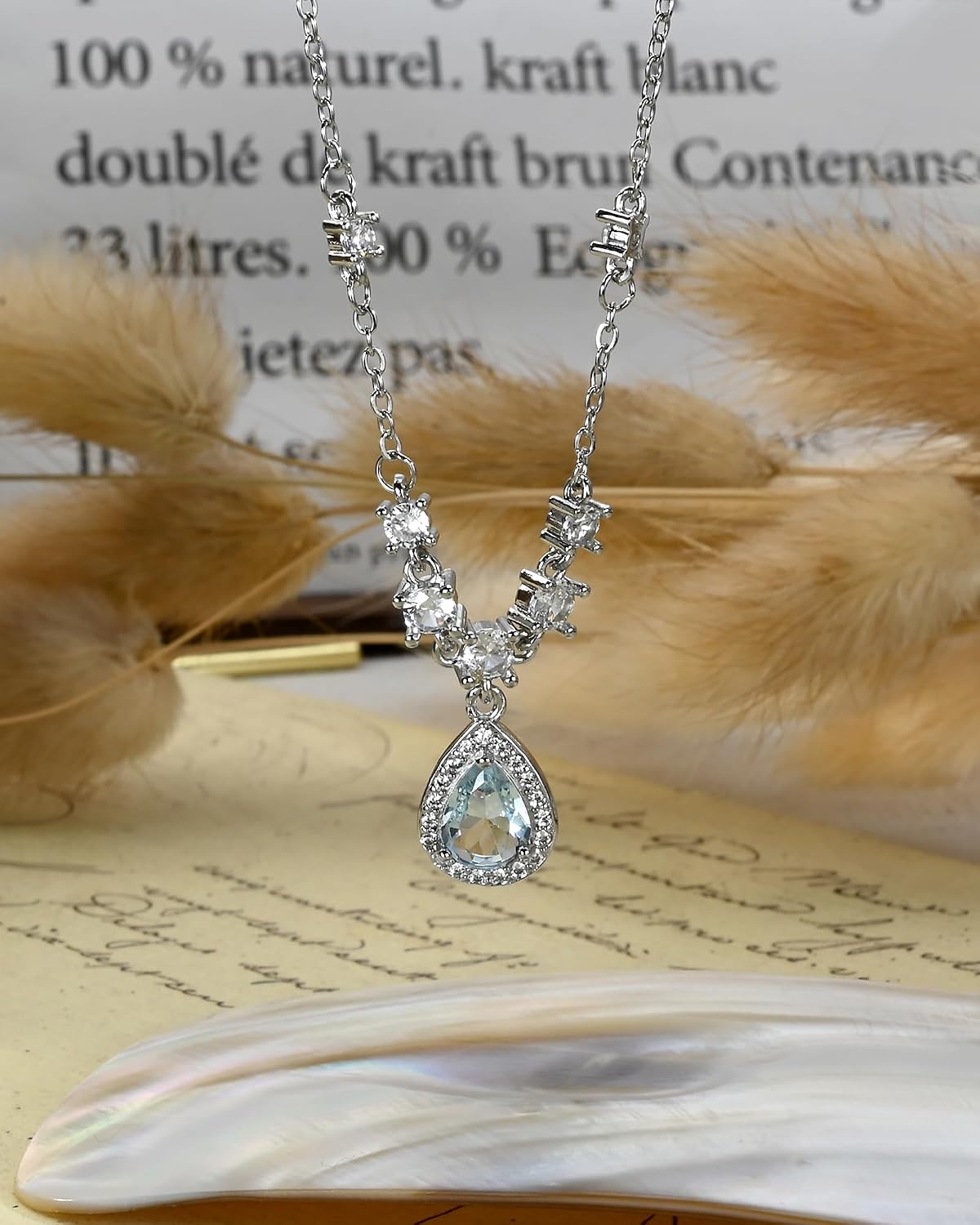 Watforsh Colgante de lágrima de plata con piedra natal de cristal a...