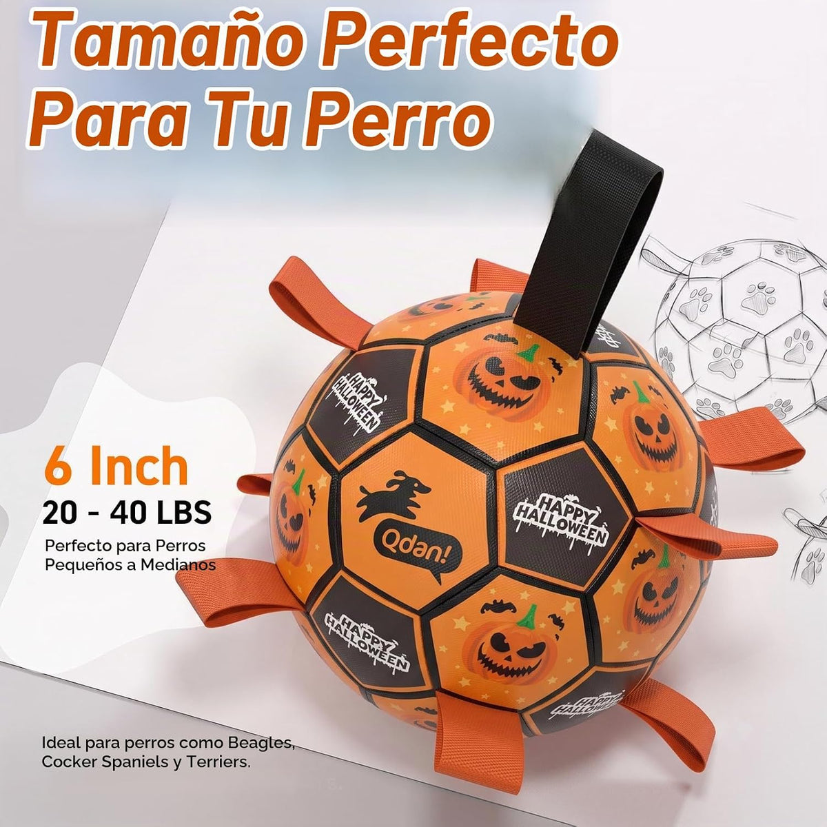 QDAN Juguetes de Halloween para perros, pelotas de fútbol, juguetes...