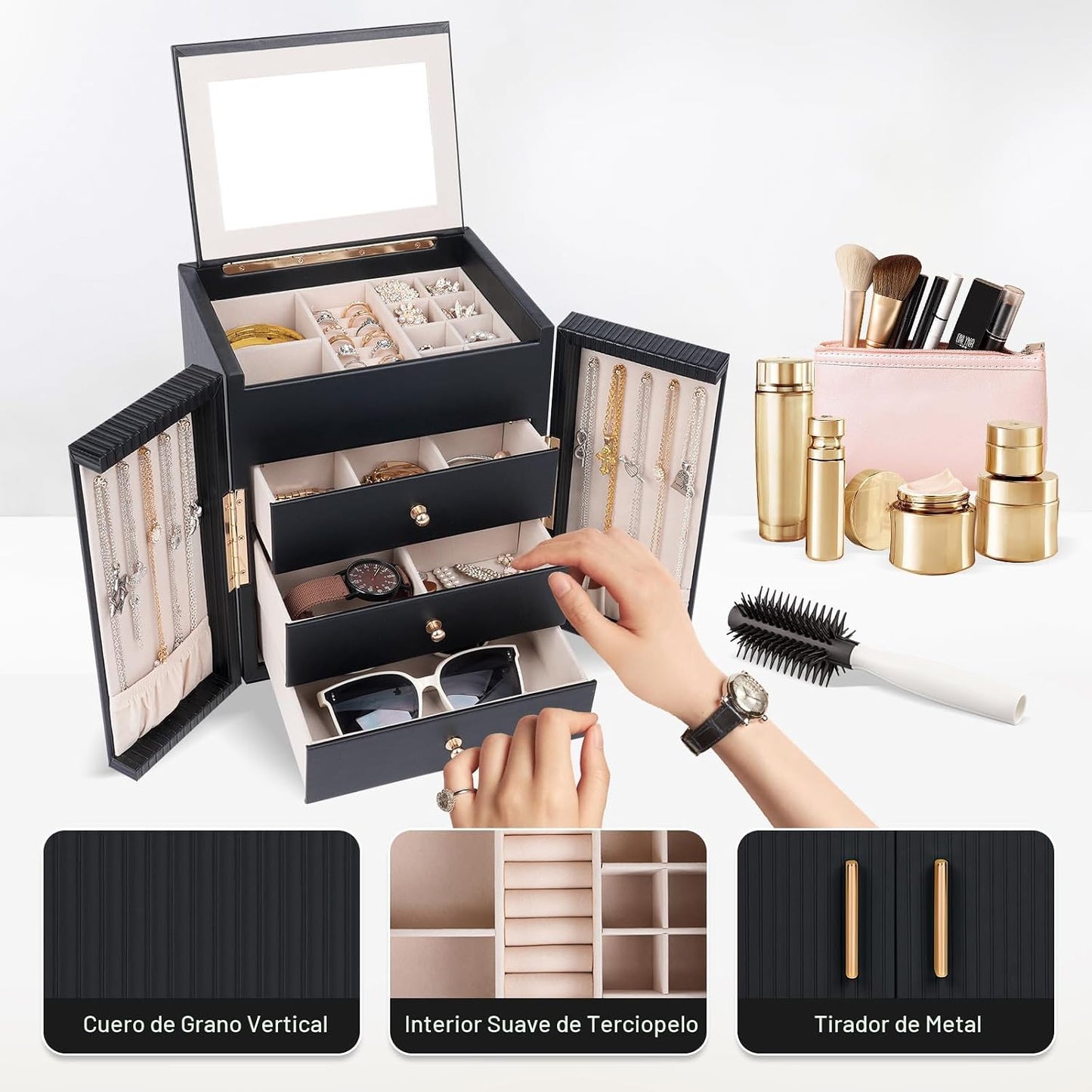 Dajasan Caja grande de joyería para mujer, organizador de joyería c...
