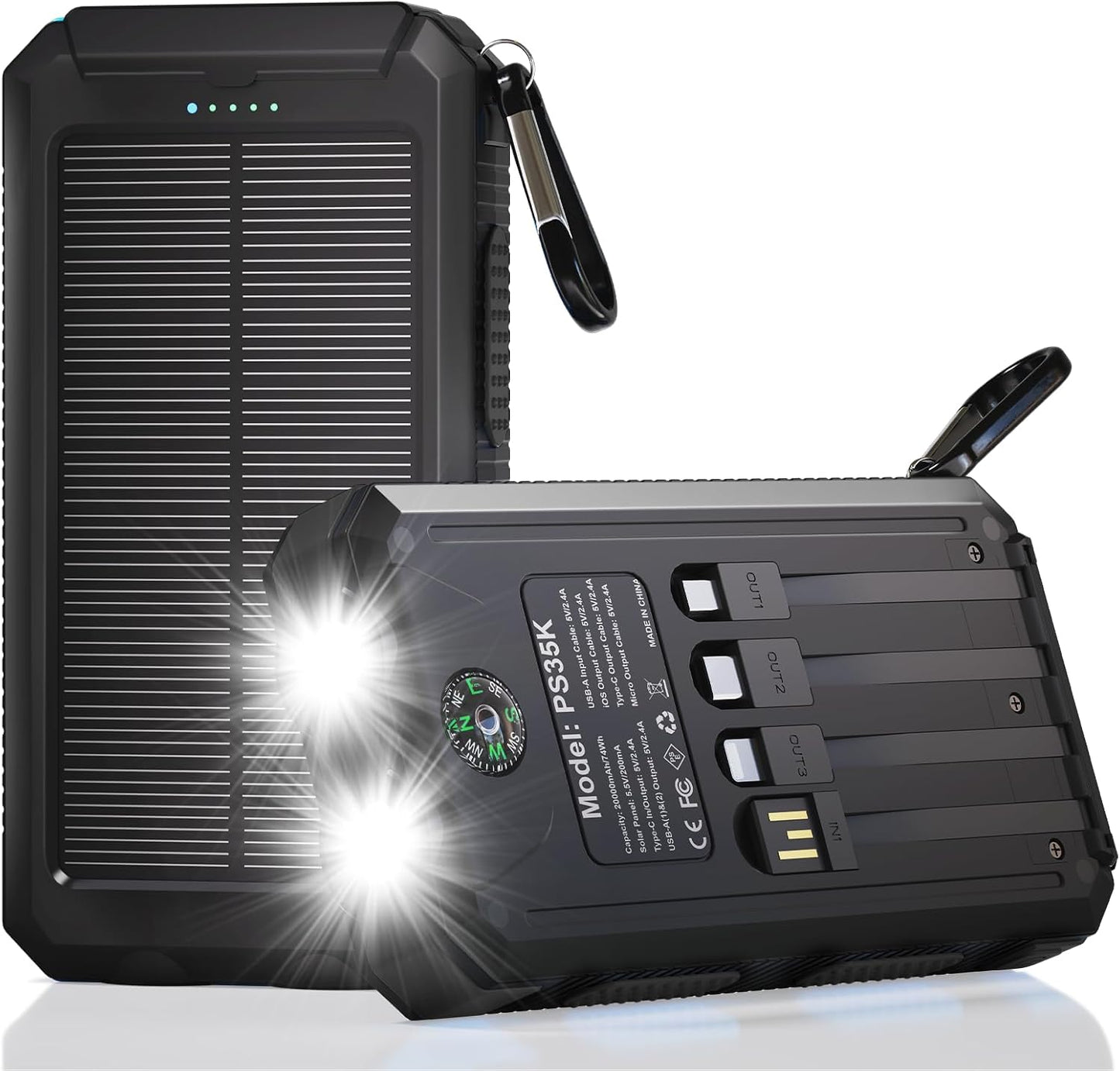 Cargador solar de 20,000 mAh, cargador portátil, 4 cables, 3 puerto...