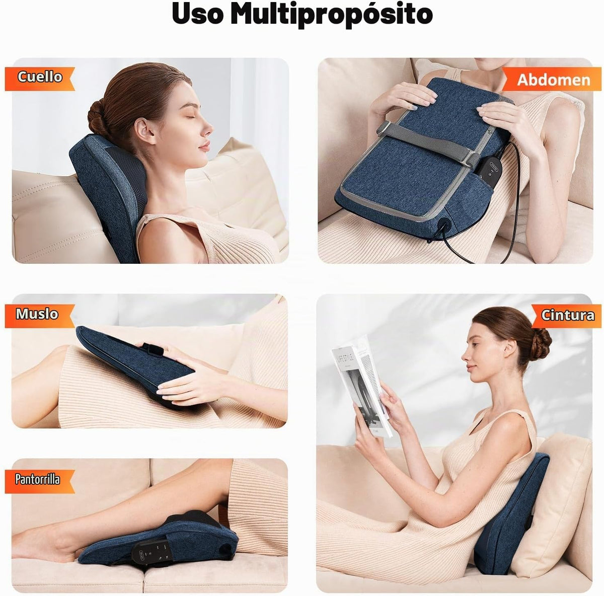 Boriwat Masajeador de cuello y espalda con calor, almohada de masaj...