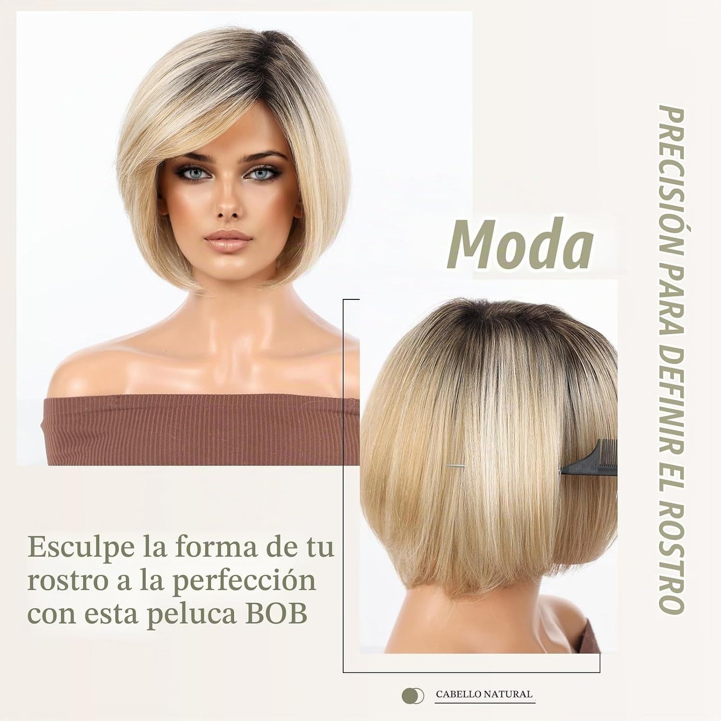 RSY Peluca corta de 12 pulgadas con flequillo, mezcla de cabello hu...