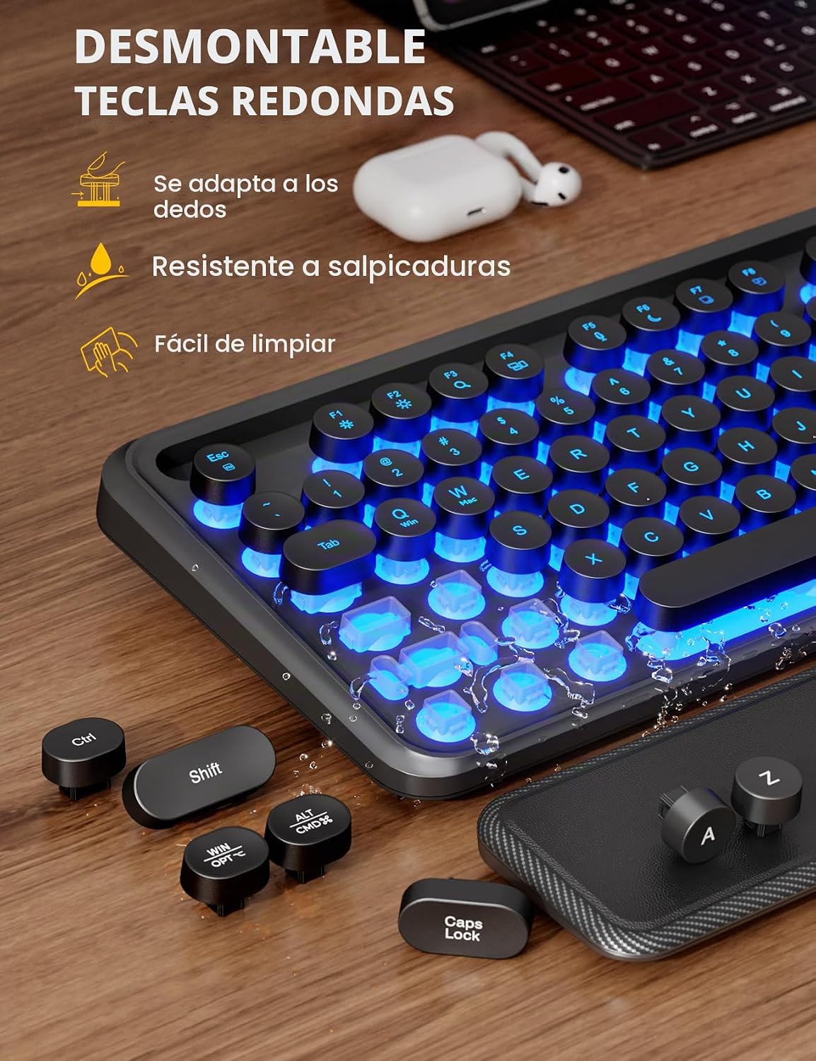 Teclado y mouse inalámbricos, máquina de escribir retroiluminada co...