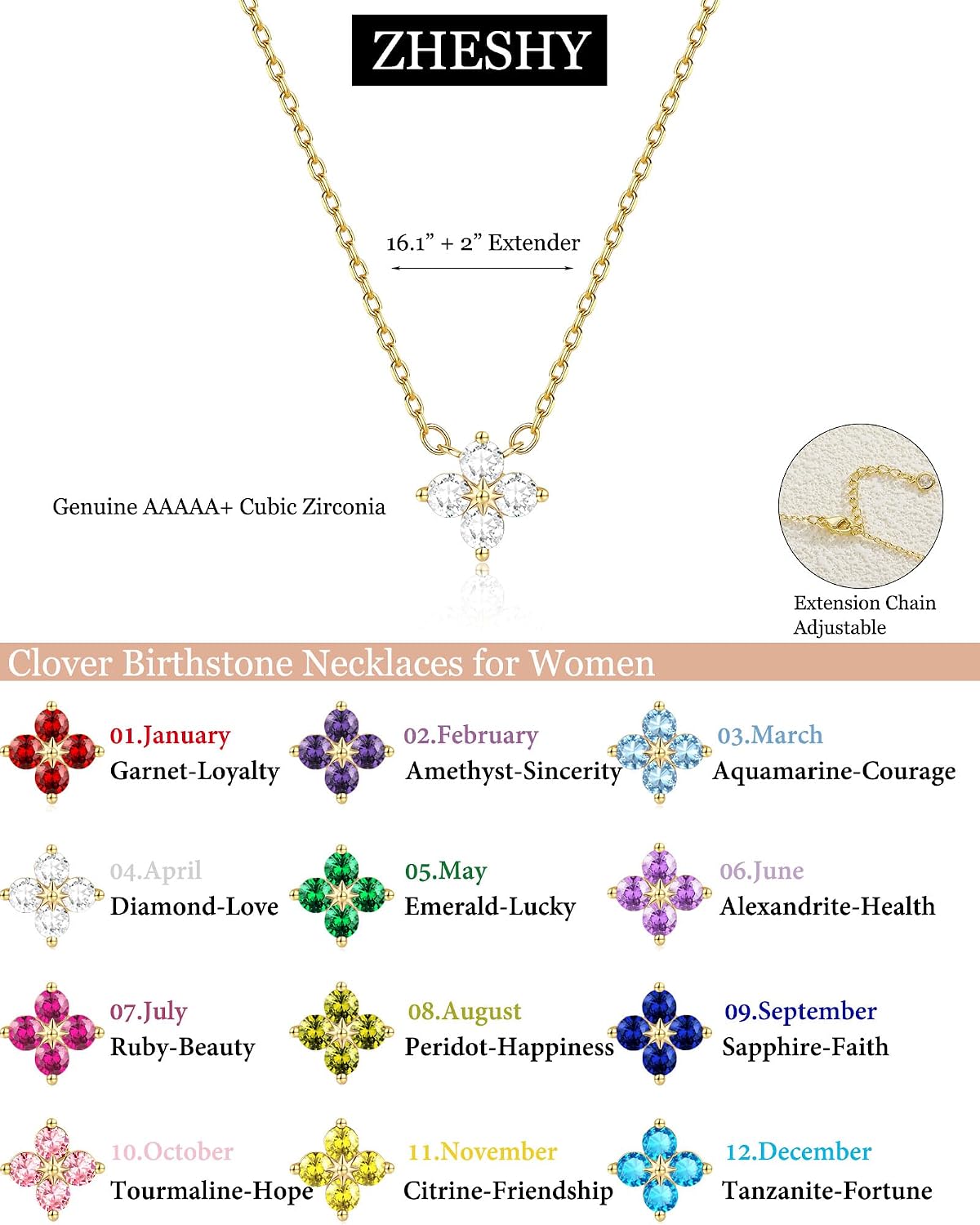 ZHESHY Collares de oro con piedra natal para mujer, delicados y no...