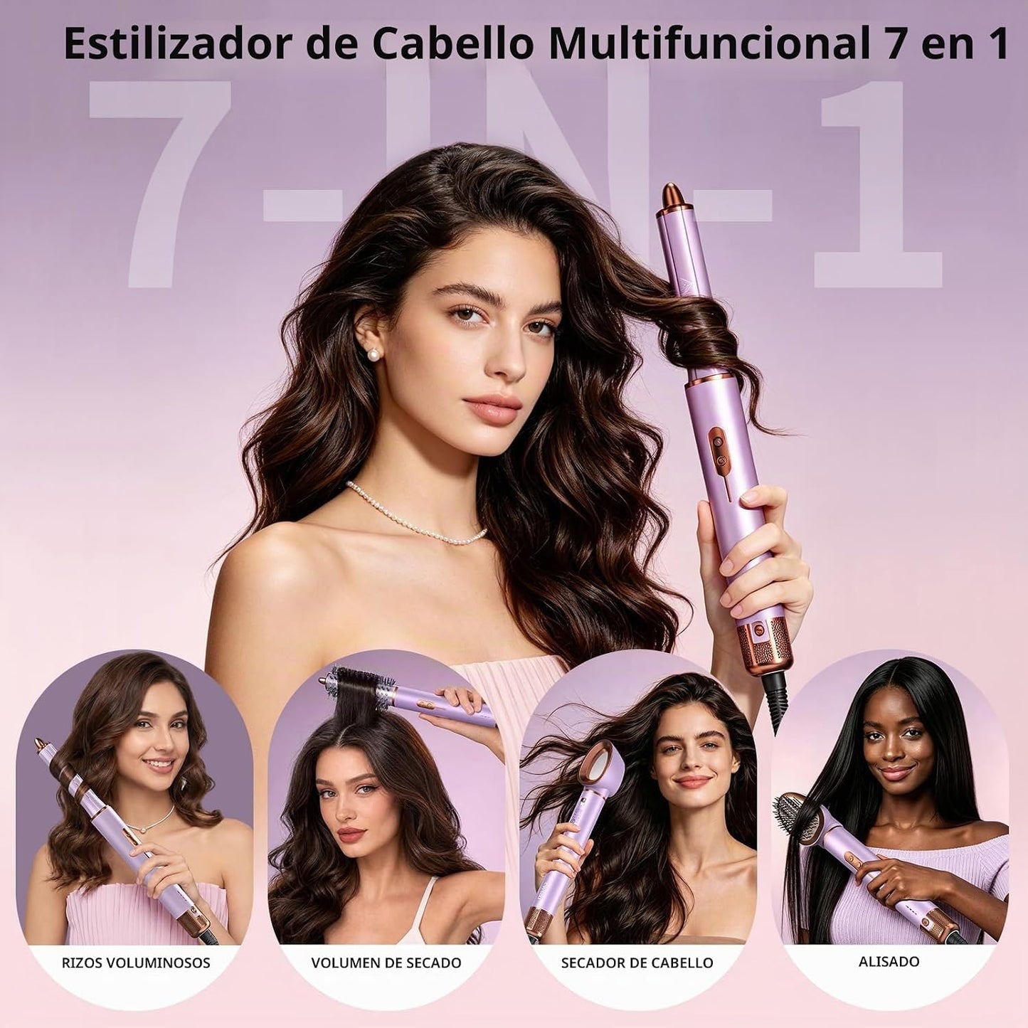 Secador de pelo de iones negativos 7 en 1, juego de estilizadores d...