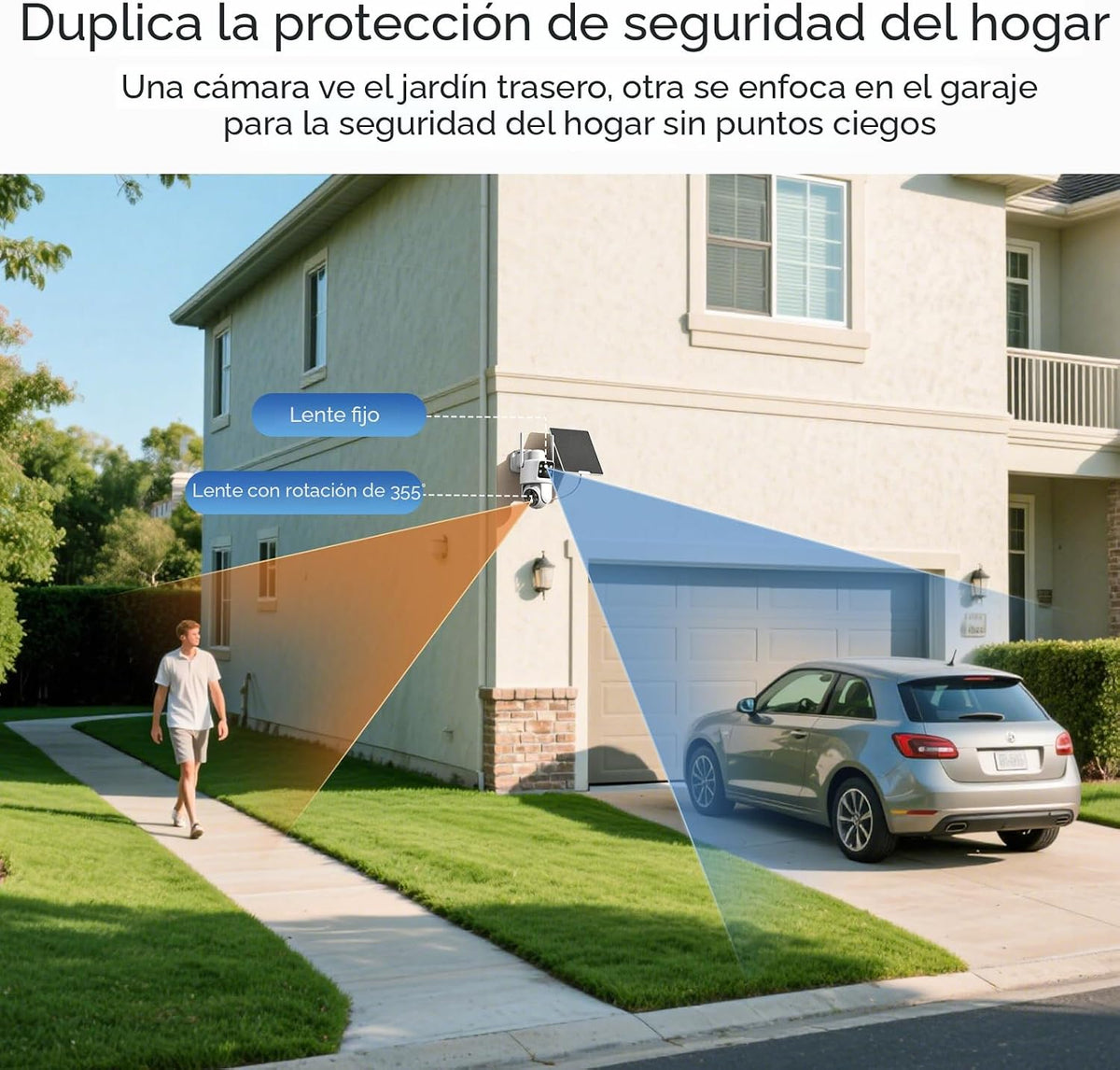 TKENPRO Cámaras de seguridad solar de doble lente inalámbricas para...