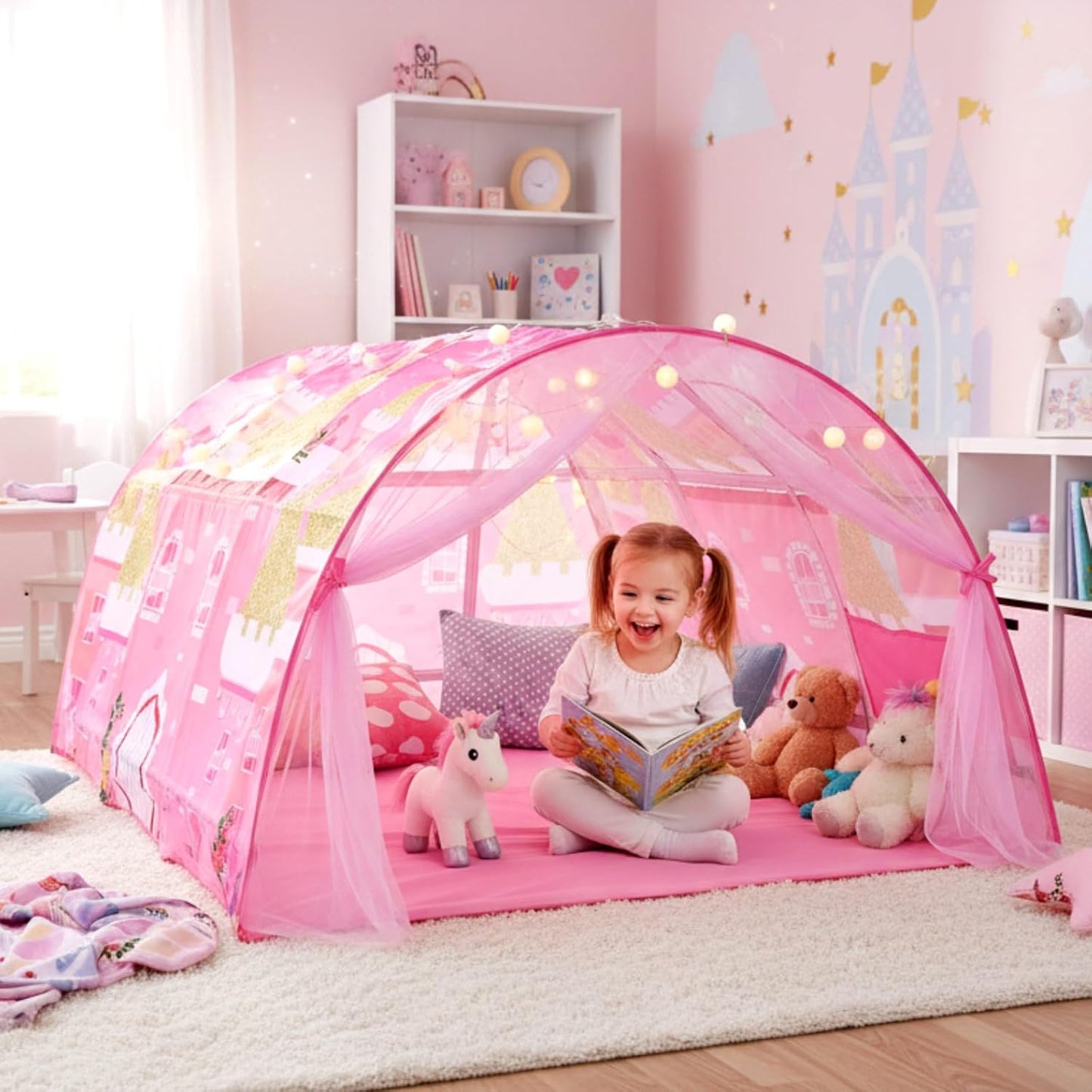 Wowangce - Tienda de campaña de princesa para niños, color rosa, do...