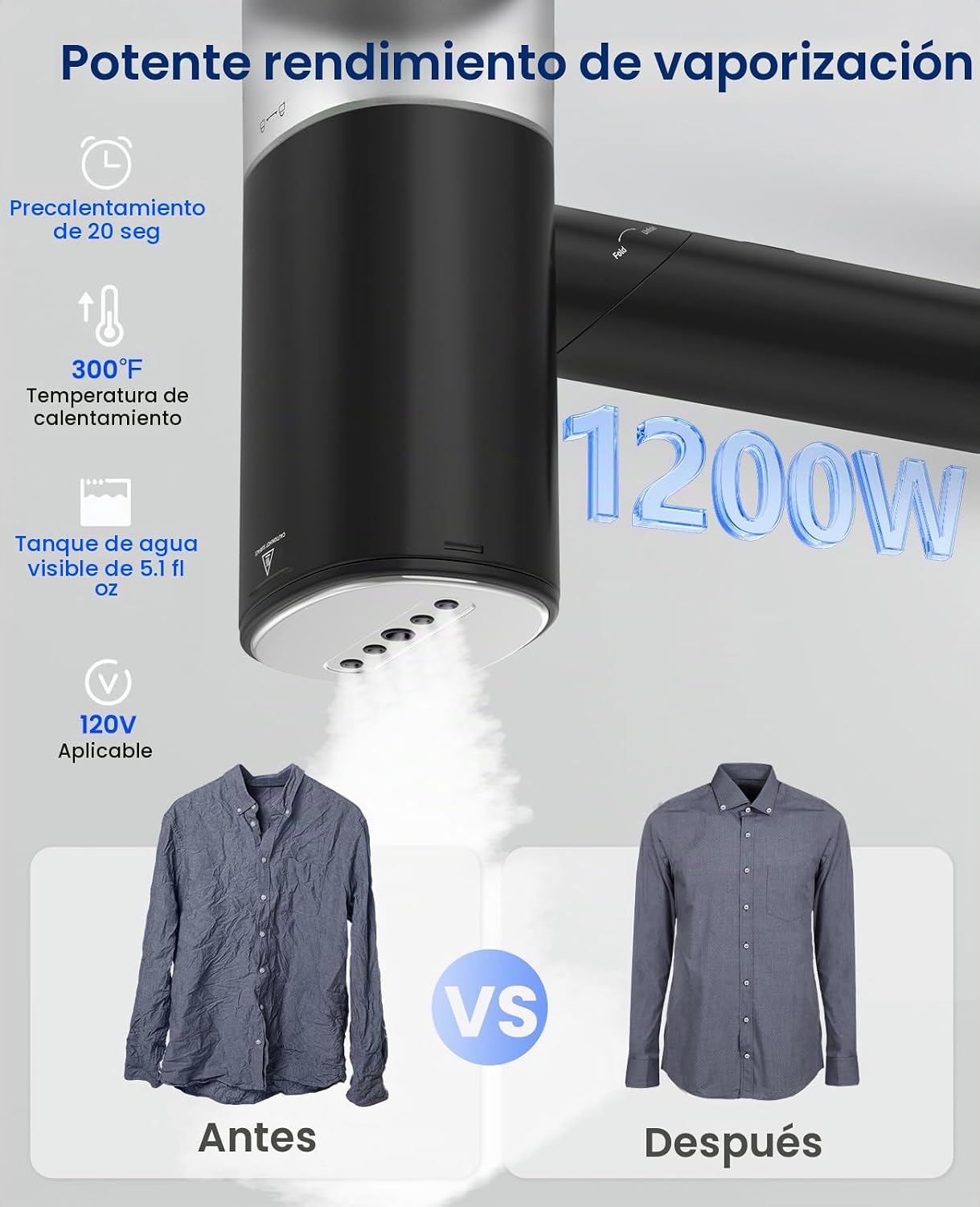 Vaporizador de mano para ropa, vaporizador de viaje plegable de 120...