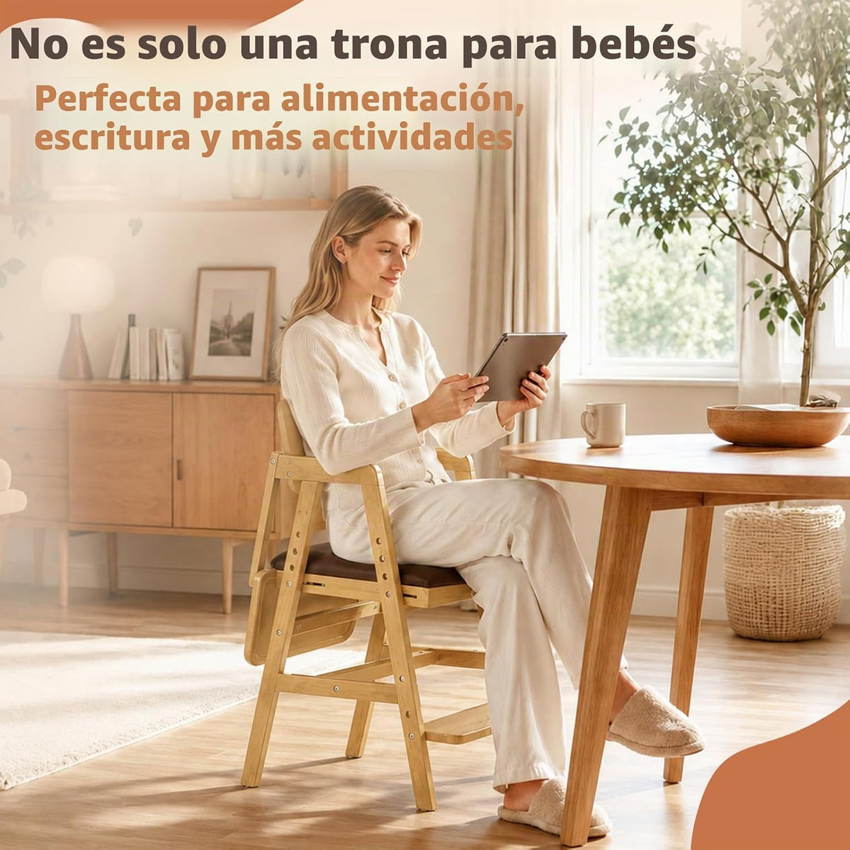 Trona de madera 3 en 1 para bebés y niños pequeños con bandeja ajus...
