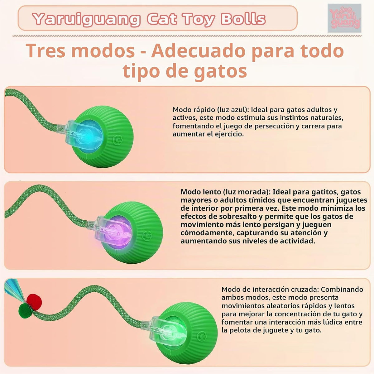 Yaruiguang Nuevo Juguete de Pelota para Gatos Mejorado - Speedy Tai...