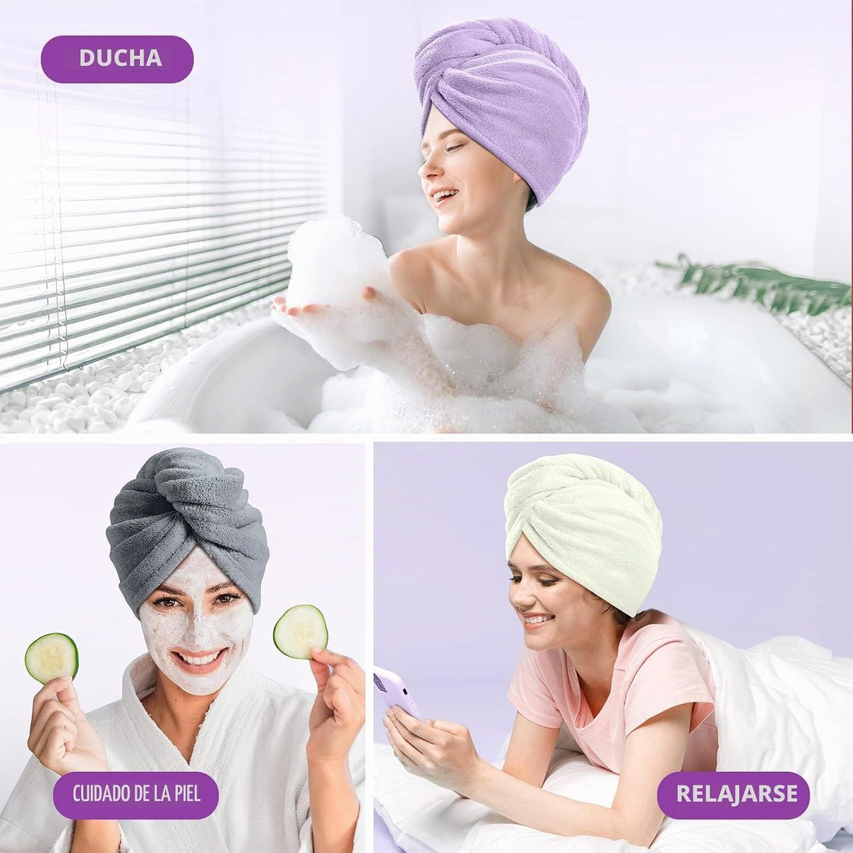 YFONG Toalla de pelo de microfibra más grande para mujer, morada, 3...
