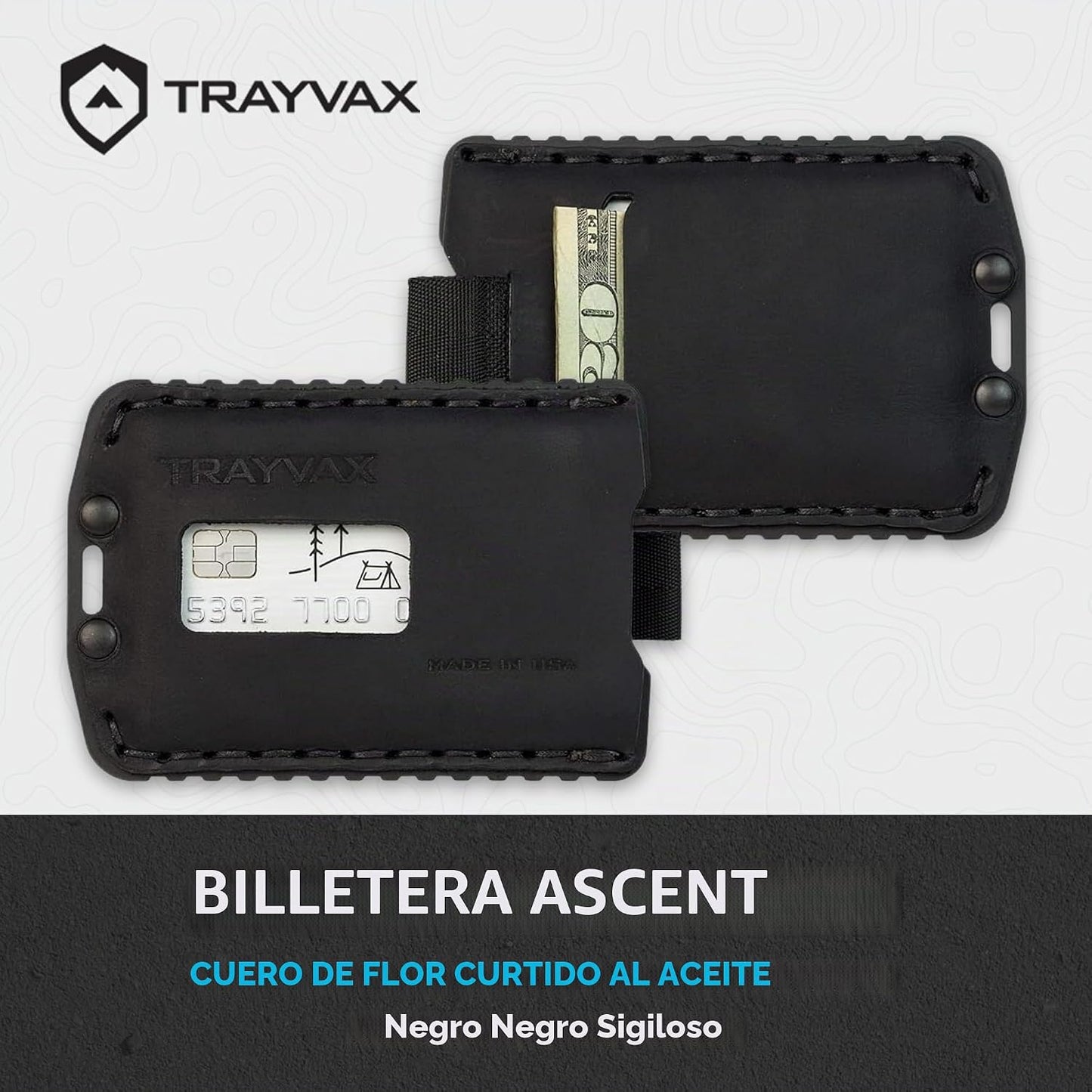 Trayvax Ascent - Cartera con bolsillo frontal RFID para dinero y ta...