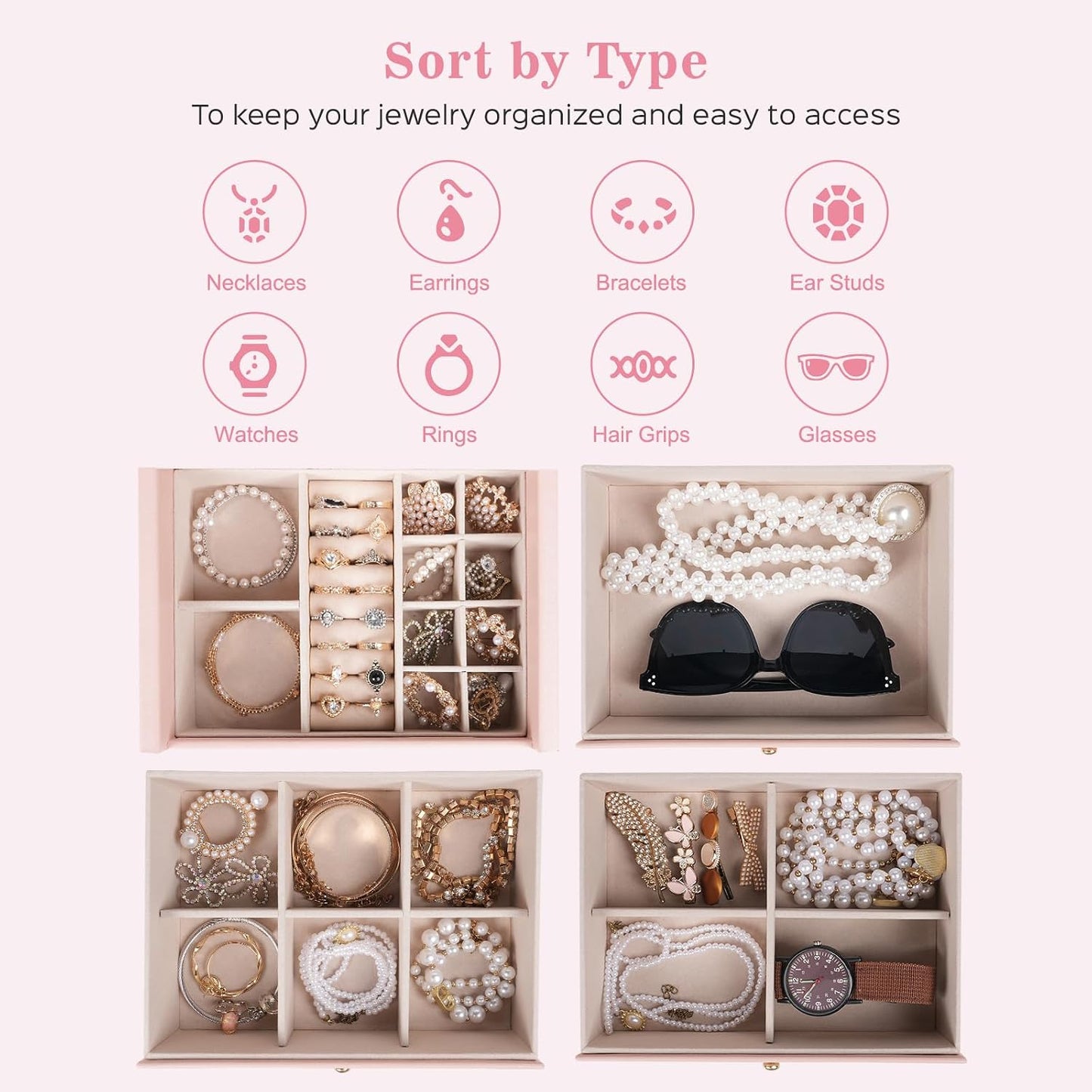Dajasan Caja de Joyería para Niñas y Mujeres, Caja Organizadora de...