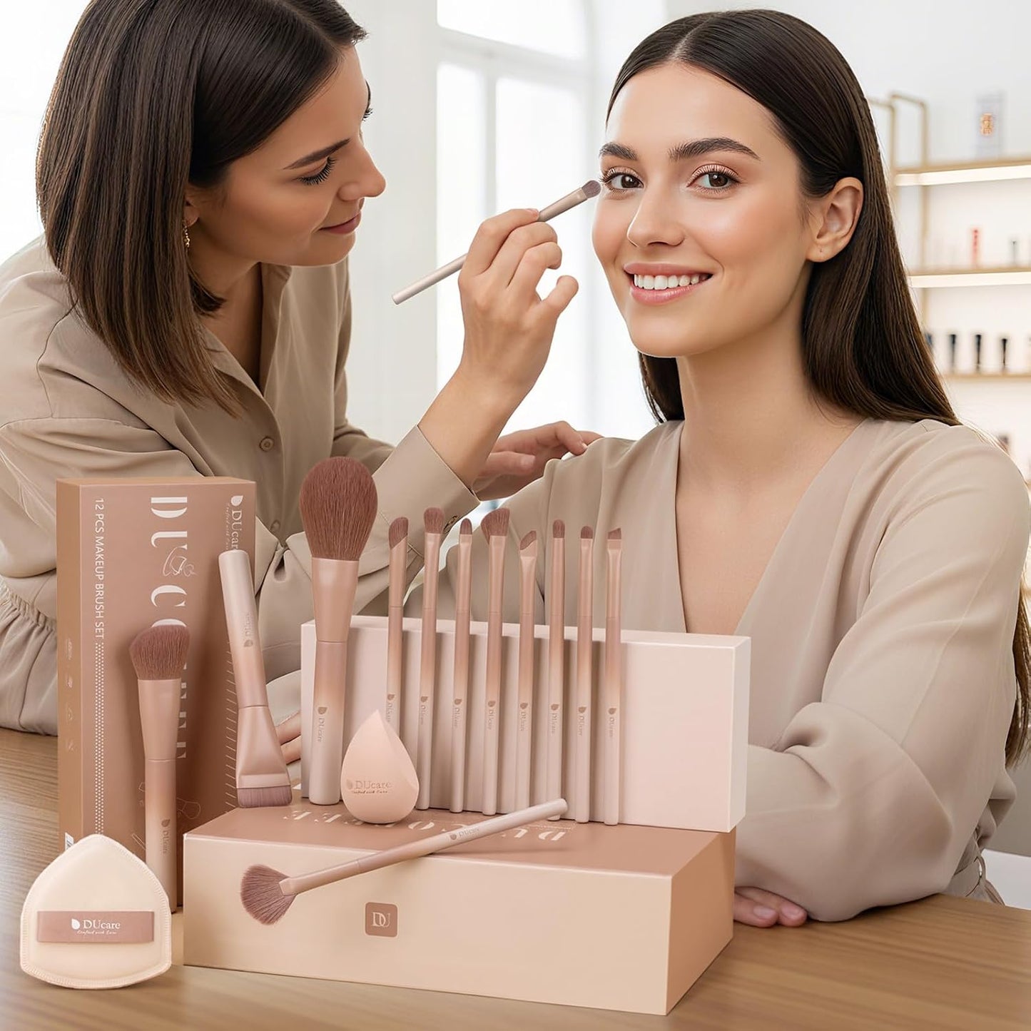 DUcare Juego de 14 brochas de maquillaje, 12 brochas de maquillaje...