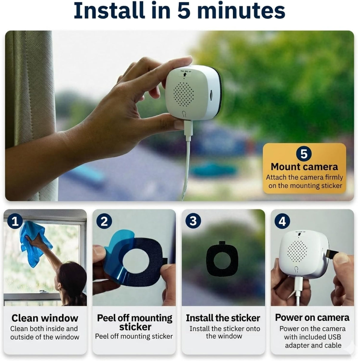 Girafit Cámara de ventana de 3 MP 2K, cámaras de interior WiFi de 2...