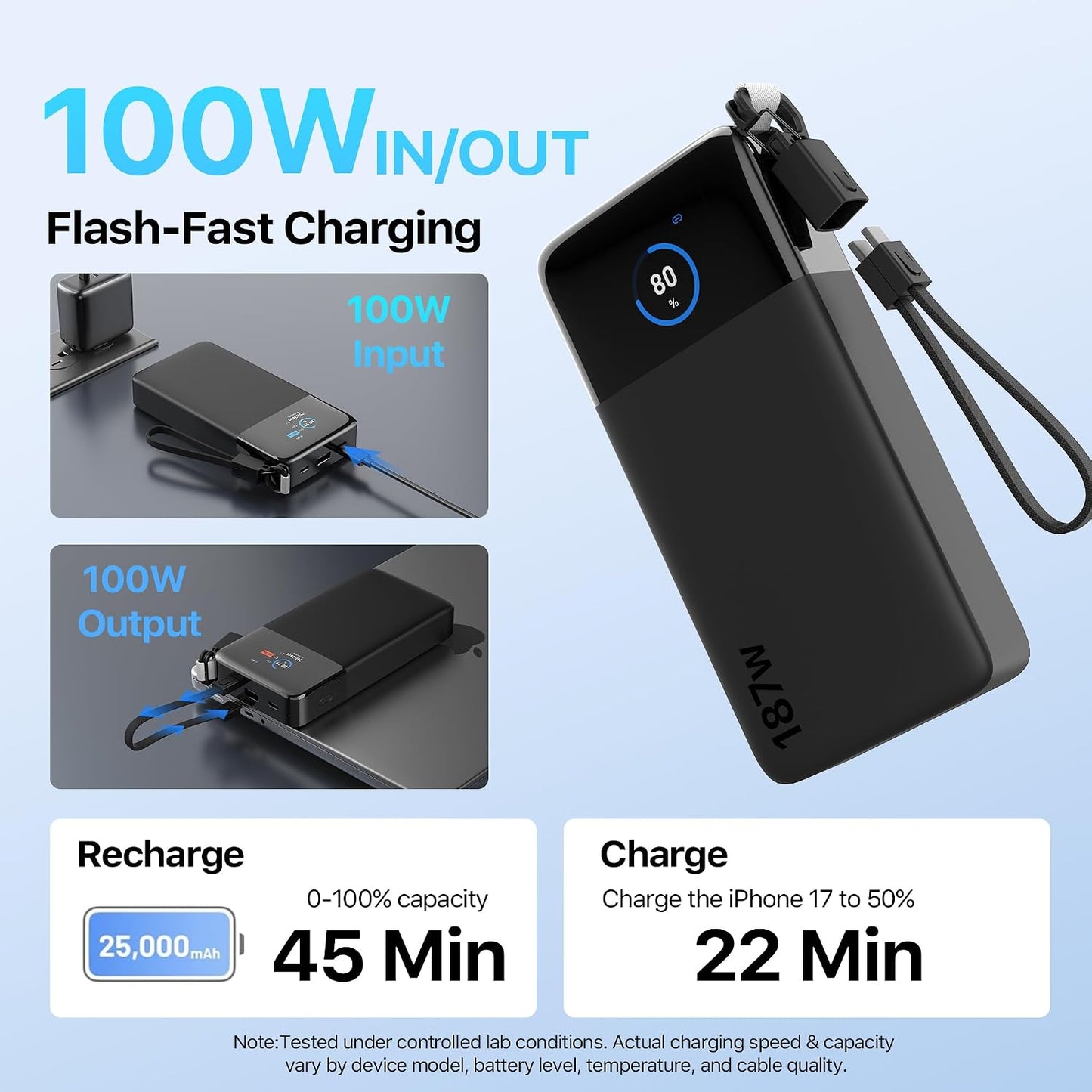Cargador portátil JUOVI 187W para portátil Power Bank 25000mAh con...