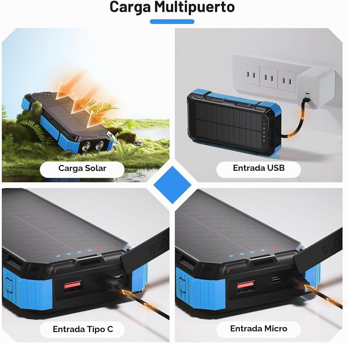 Cargador solar de 49800 mAh, 22.5 W PD cargador de teléfono portáti...
