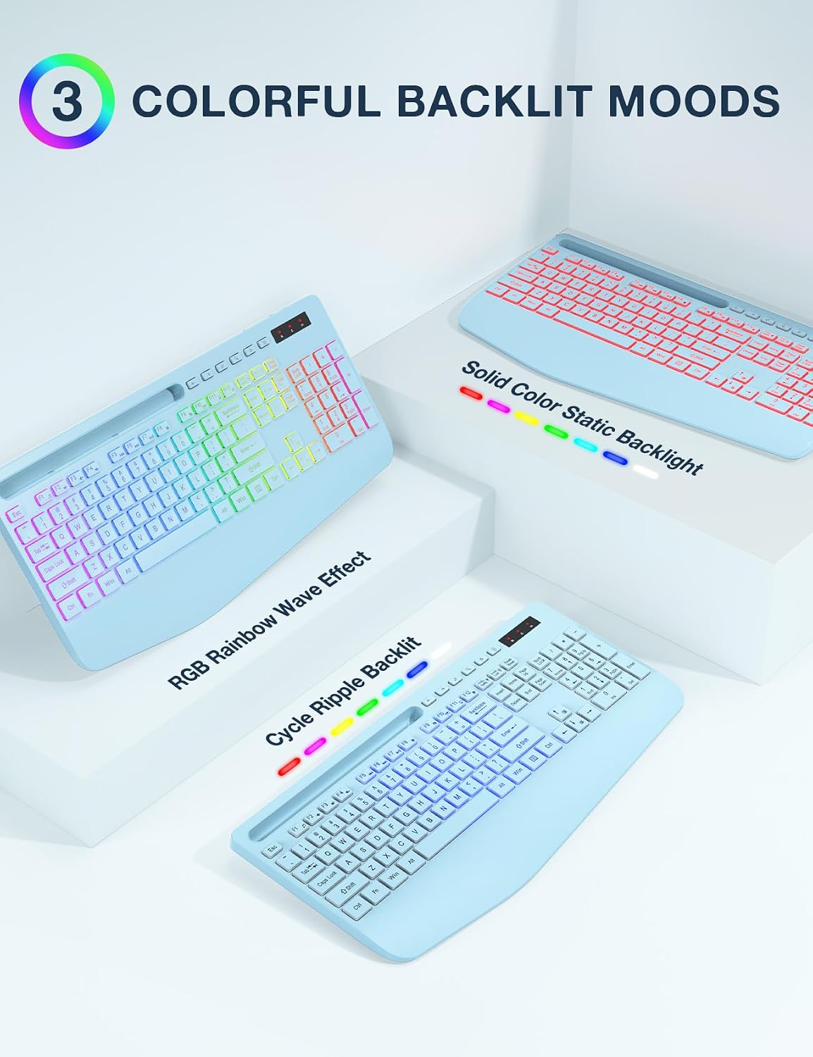 SABLUTE Combo de teclado y mouse inalámbricos, 9 efectos retroilumi...