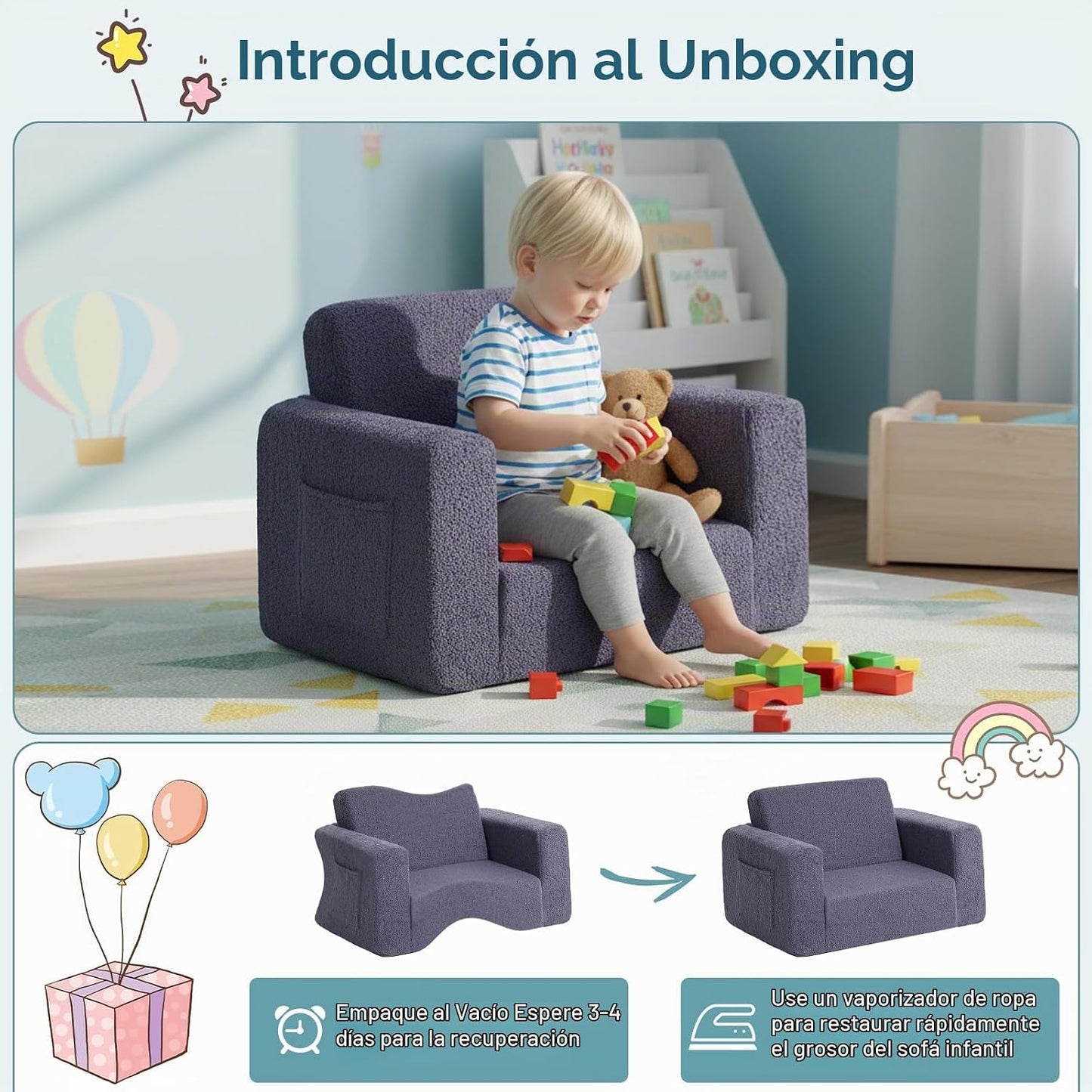 Tiita Sofá para niños, sillas infantiles 2 en 1, sofá convertible p...