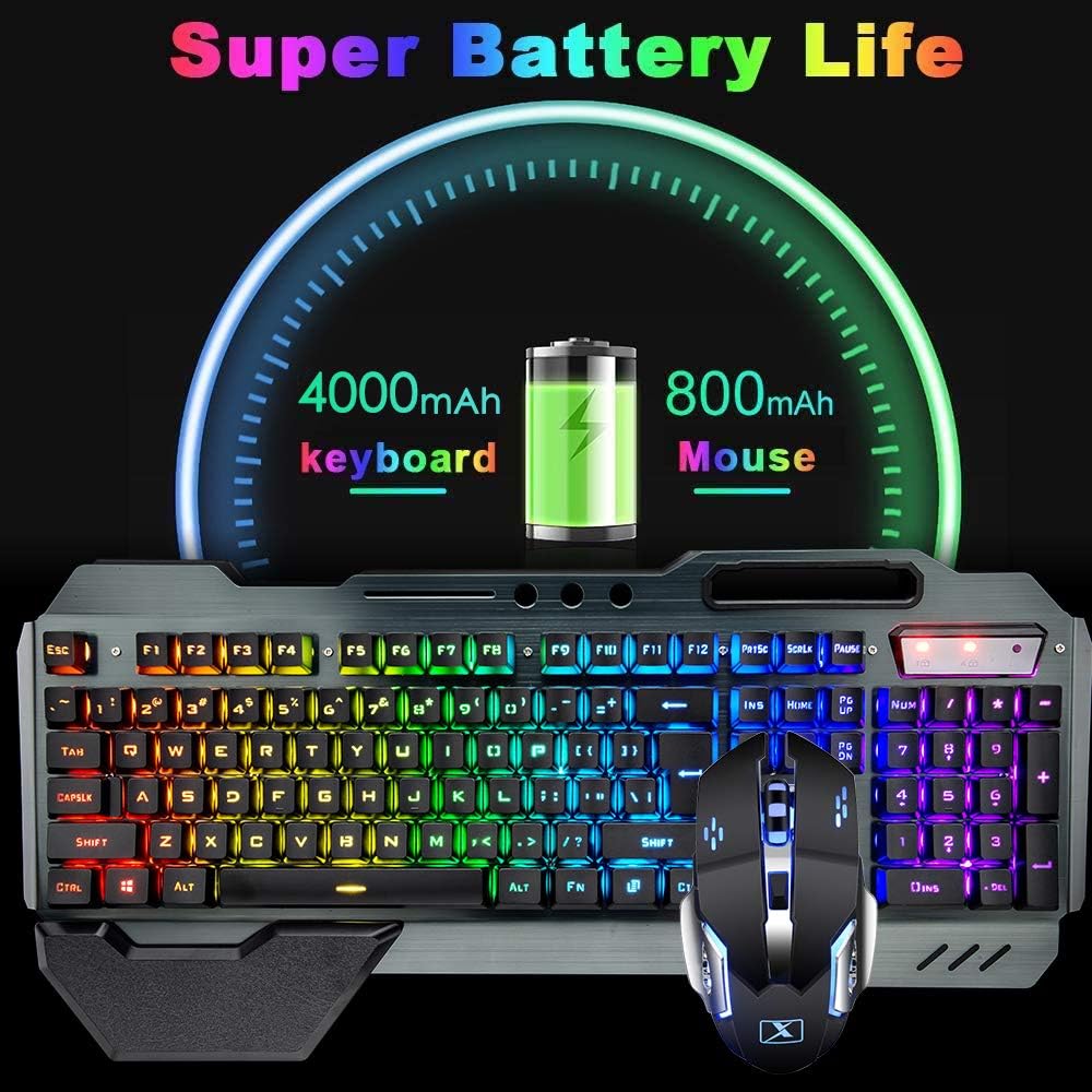 Kit de teclado de membrana inalámbrica para juegos y mouse y auricu...