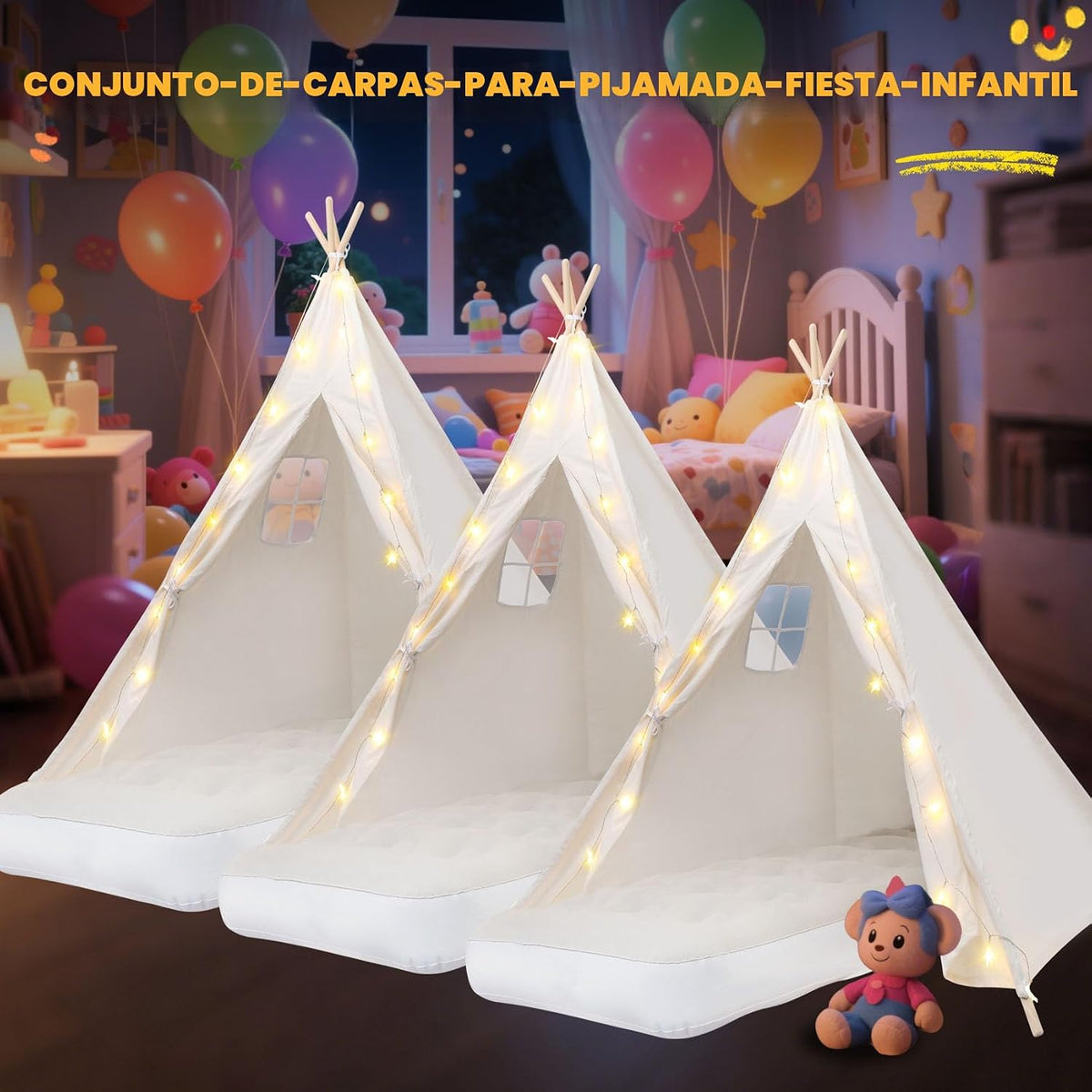 Paquete de 6 carpas tipi para niños [reforzadas] con luces LED y co...