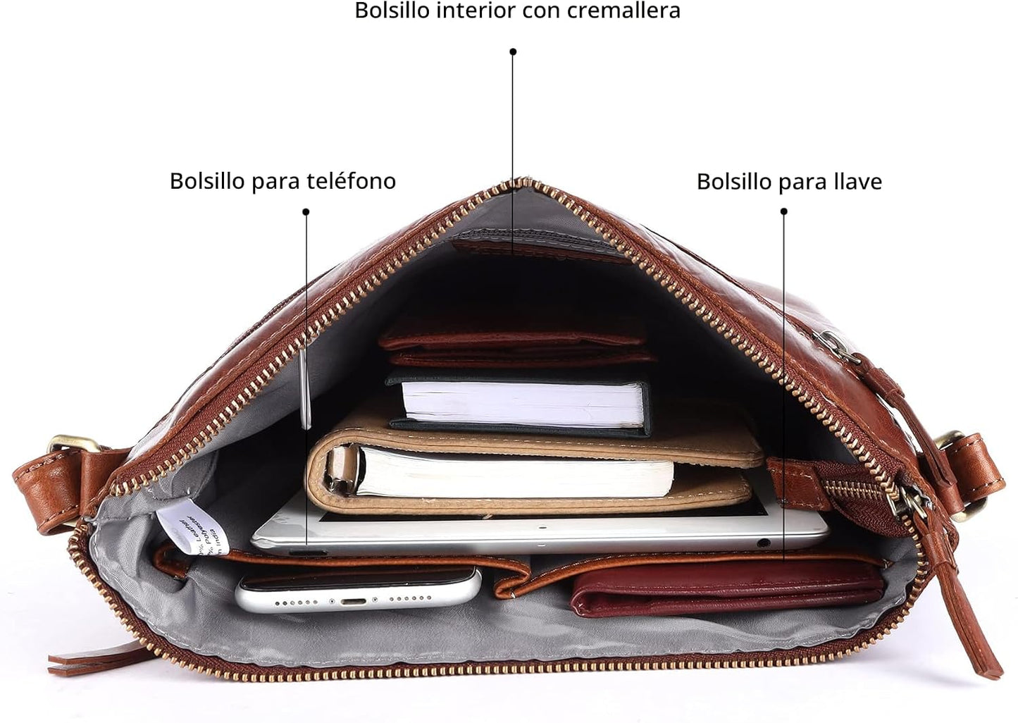 LEDERBUCK Olga - Bolso bandolera extragrande de piel auténtica para...