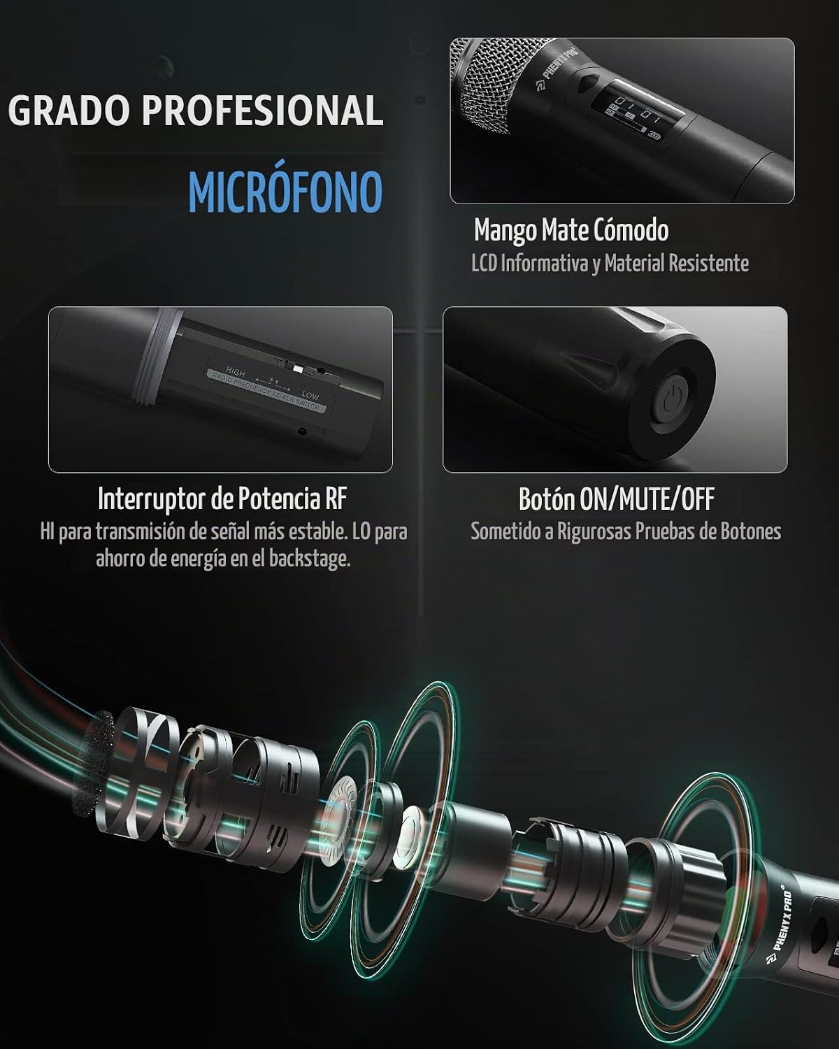 Phenyx Pro Sistema de Micrófono Inalámbrico, Juego de Micrófonos de...