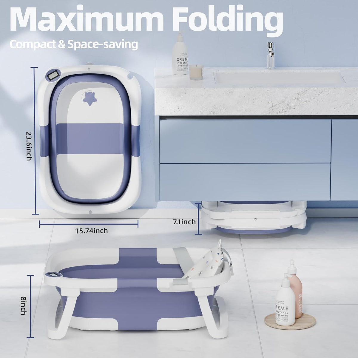 iBabyMax Bañera plegable para recién nacidos a niños pequeños, bañe...