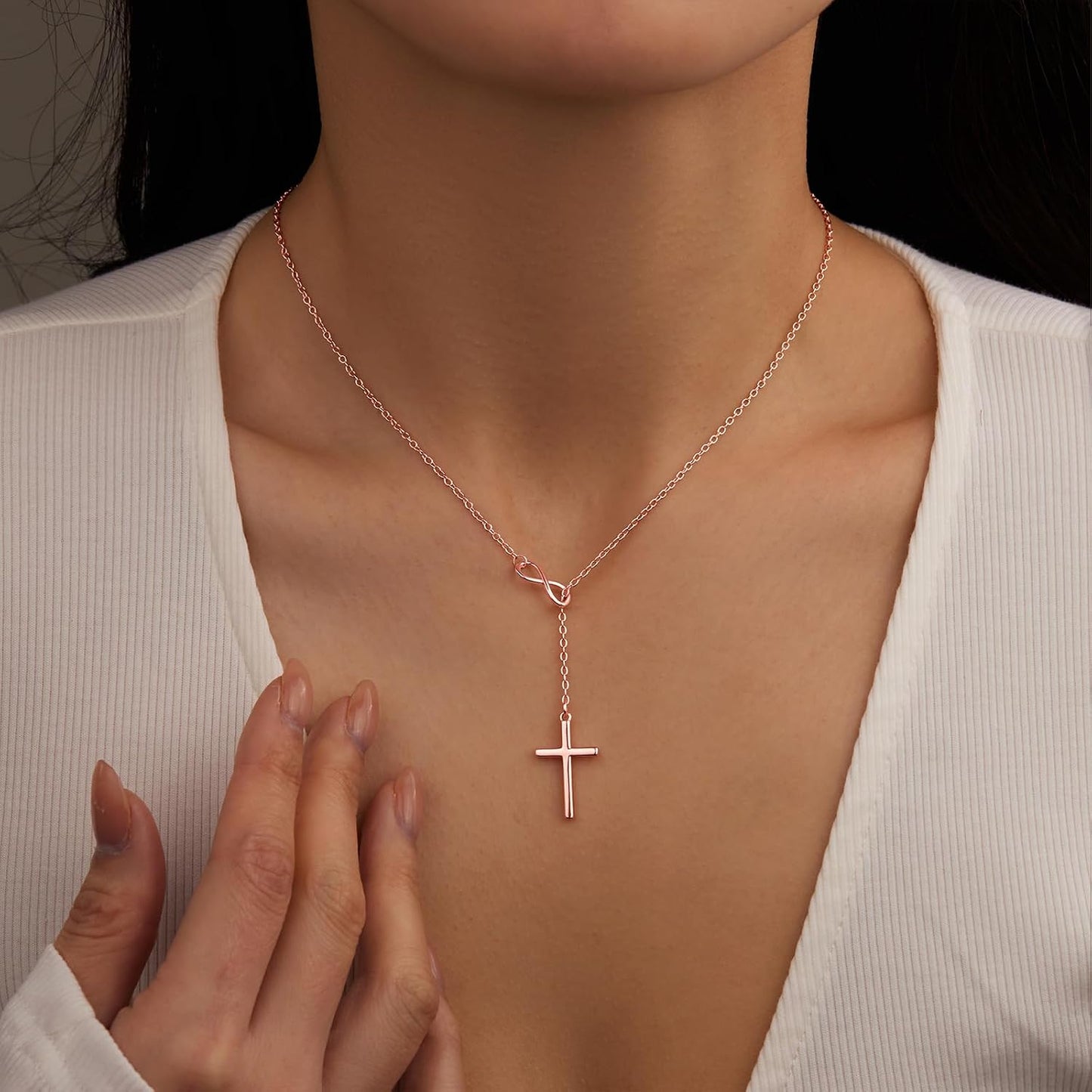 Poxtex Collar de cruz infinita para mujer, delicado collar con colg...