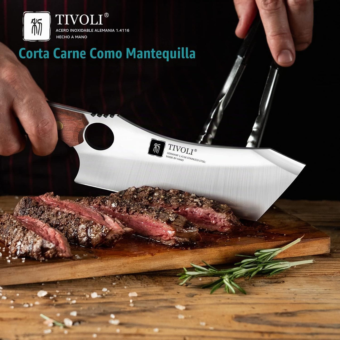 TIVOLI - Cuchillo de carnicero de espiga completa con funda y abrid...