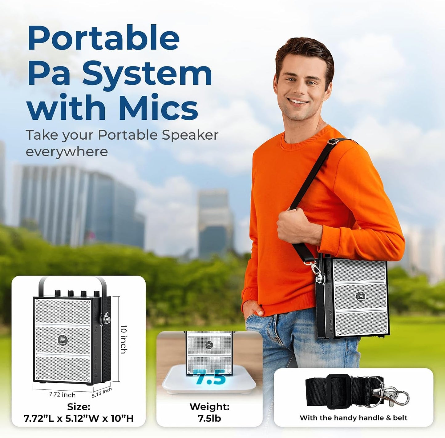Amplificador de voz potente de 100 W con 2 micrófonos inalámbricos...