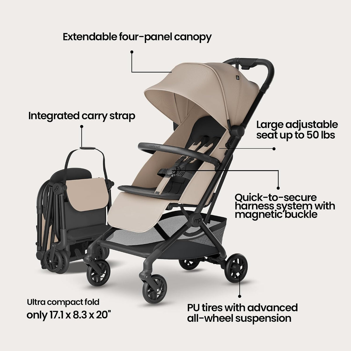 Mompush Velo - Cochecito de viaje compacto plegable con una sola ma...