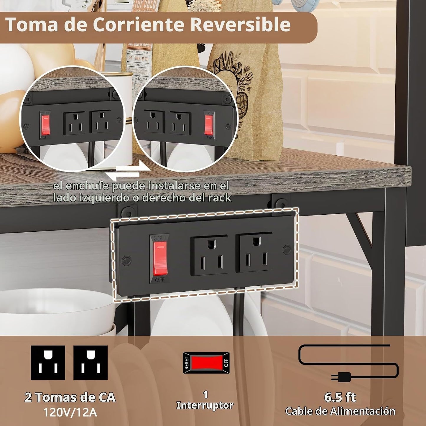 Furologee Estante para hornear de cocina con toma de corriente, est...
