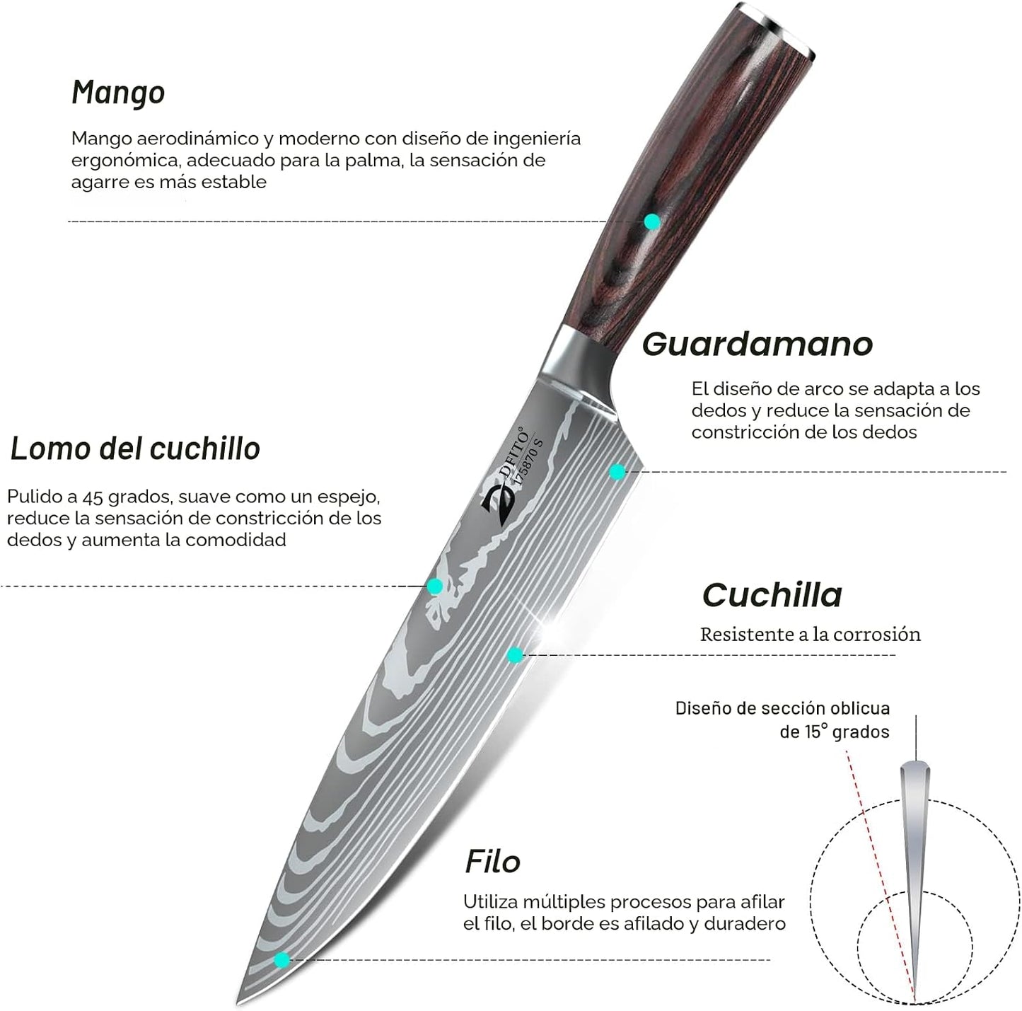 Dfito Juego de cuchillos de chef con bolsa enrollable, juego de 9 p...