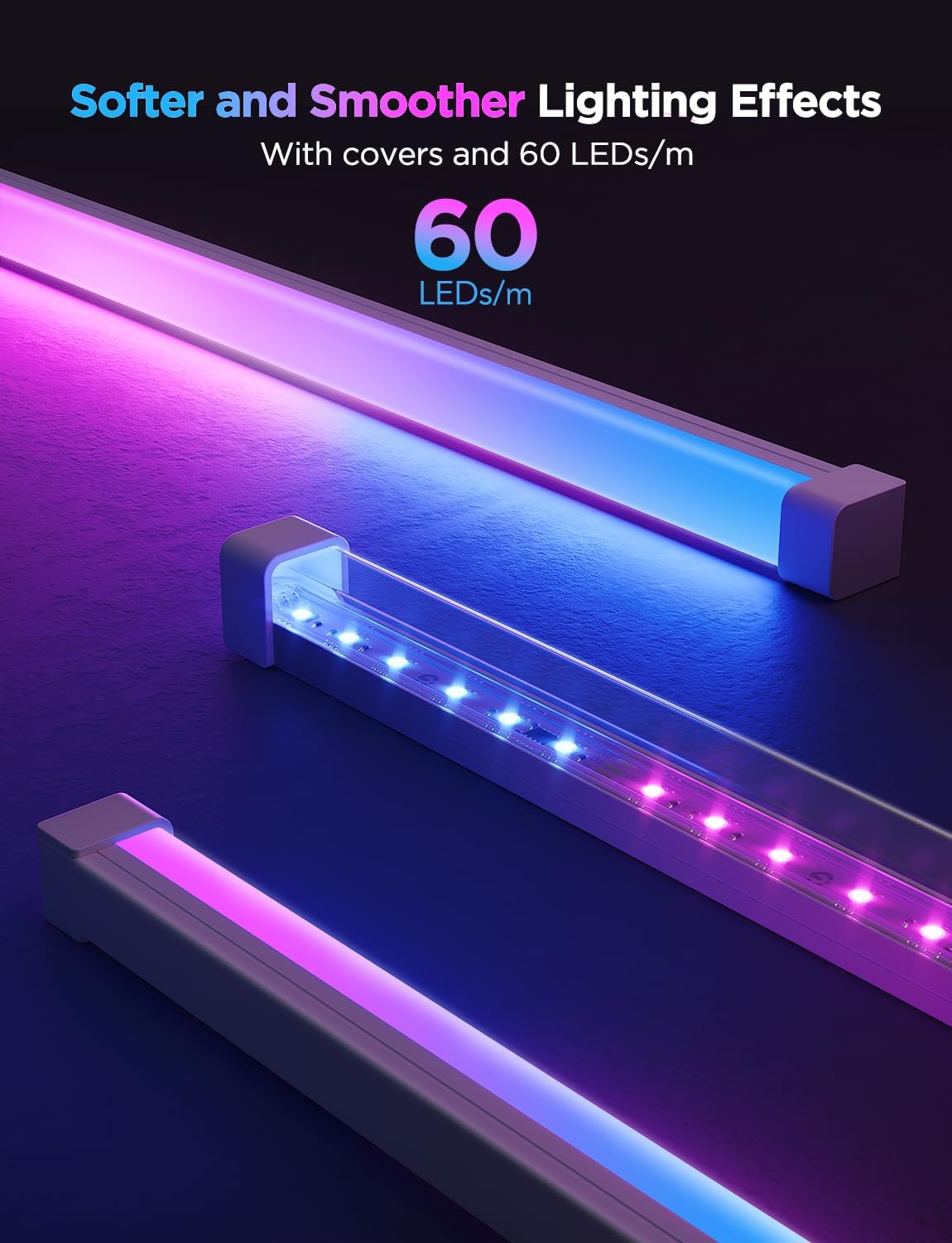 Govee RGBIC - Tira de luces LED de 16.4 pies con cubiertas, luces L...