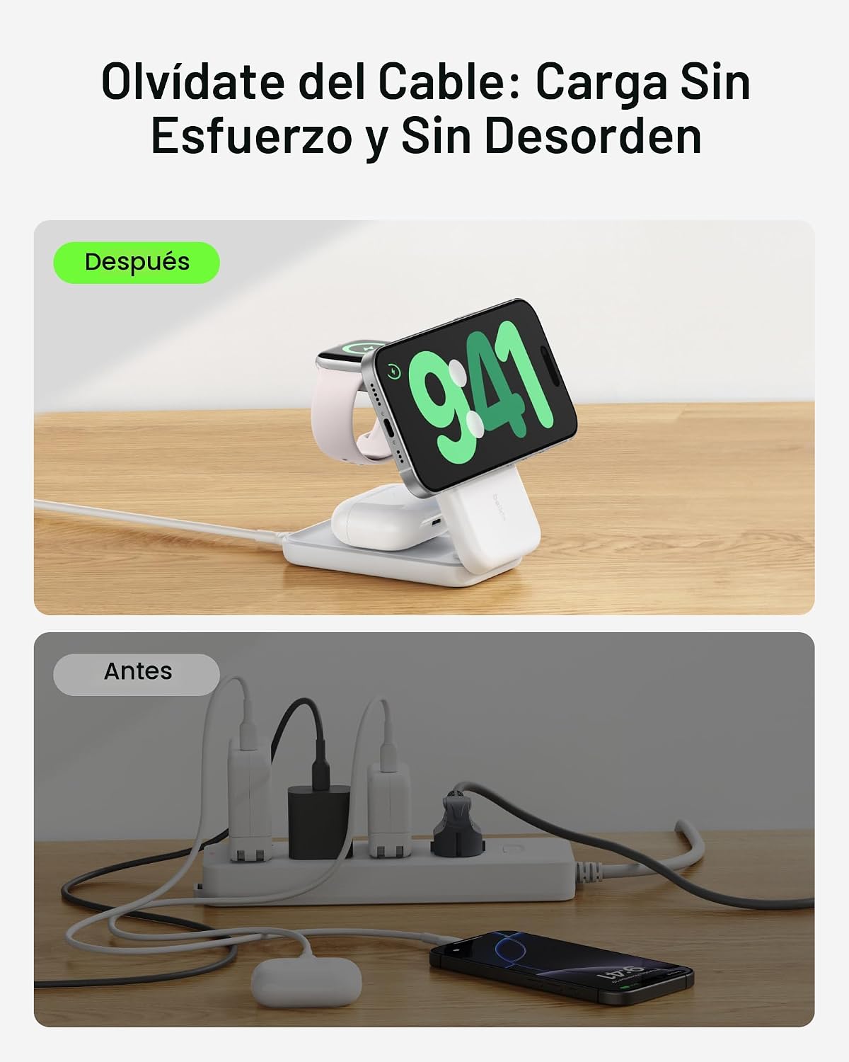 Belkin Qi2.2 25W inalámbrico 3 en 1 estación de carga rápida plegab...