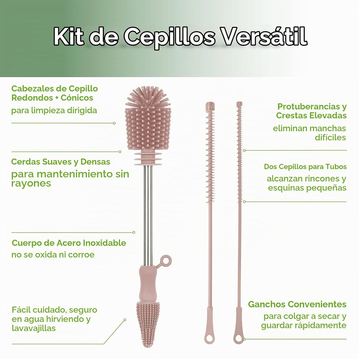 Haakaa Kit de cepillo de limpieza de silicona, rosa, limpiador de c...