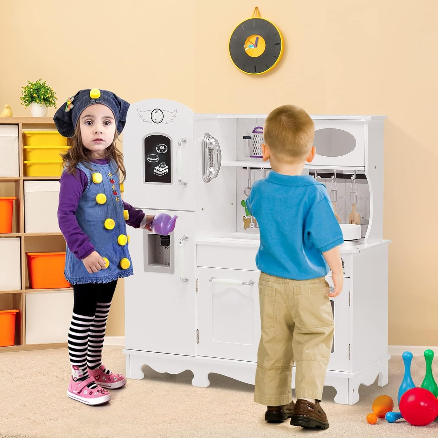 HONEY JOY Juego de Cocina para Niños, Cocina de Juguete de Madera p...