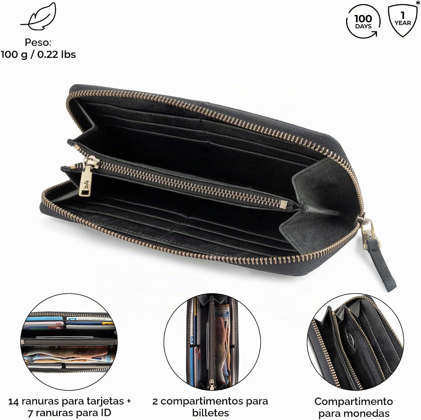 BERLINER BAGS Cartera con cremallera de cuero genuino Palma, Caja d...