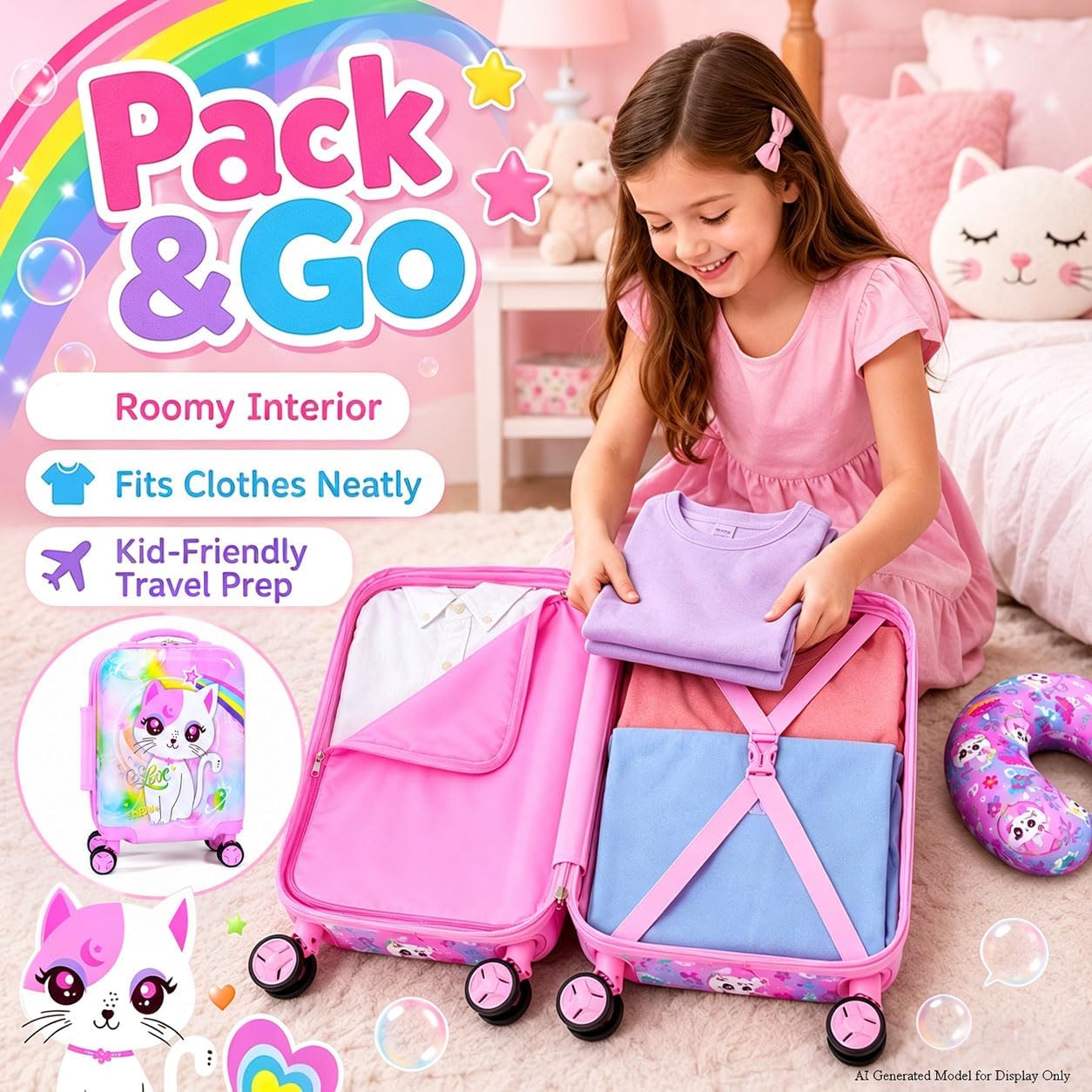 Juego de 5 maletas para niños, aprobado por aerolíneas con ruedas g...