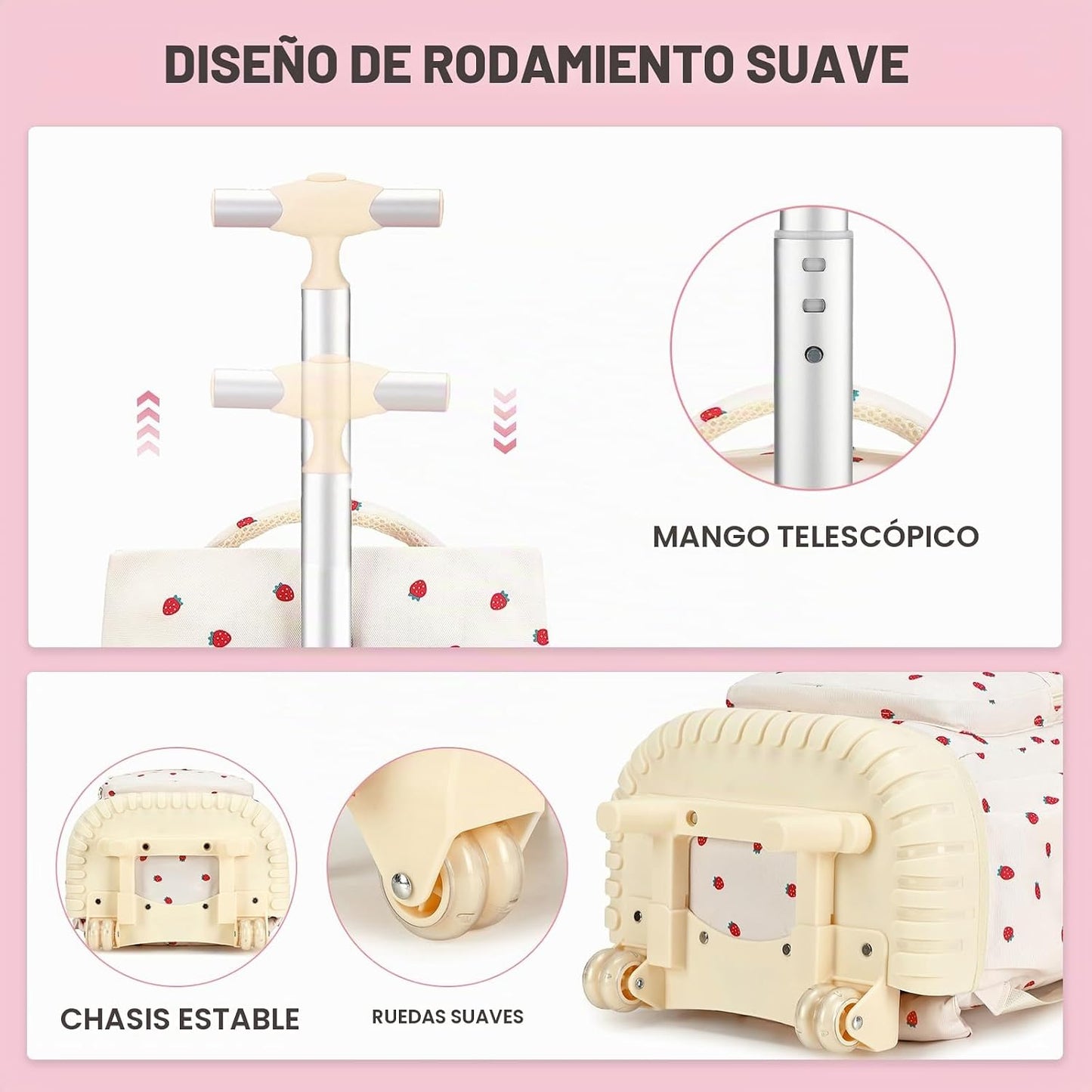 ACESAK 34 ES\/L, Fresa beige, Moderno | Mochila escolar con ruedas...