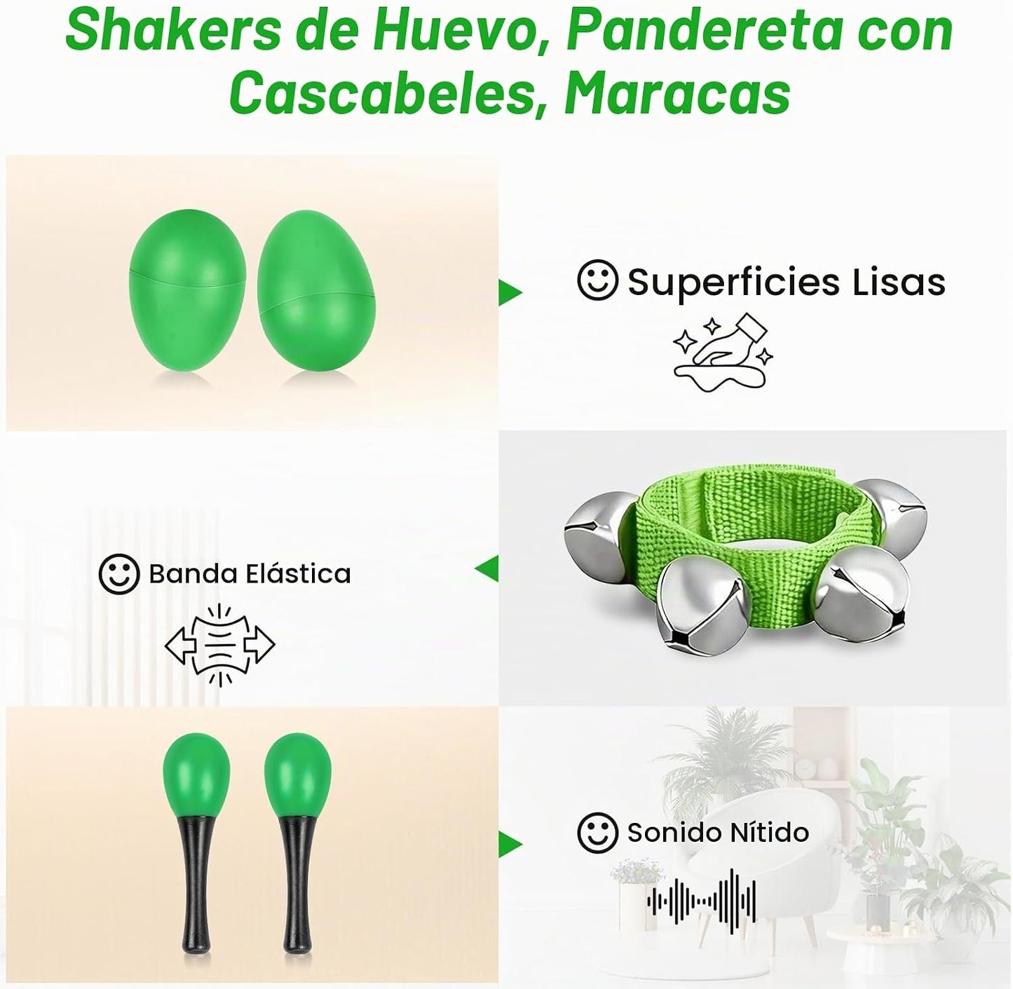 10 panderetas verdes para adultos y niños, pandereta de media luna,...