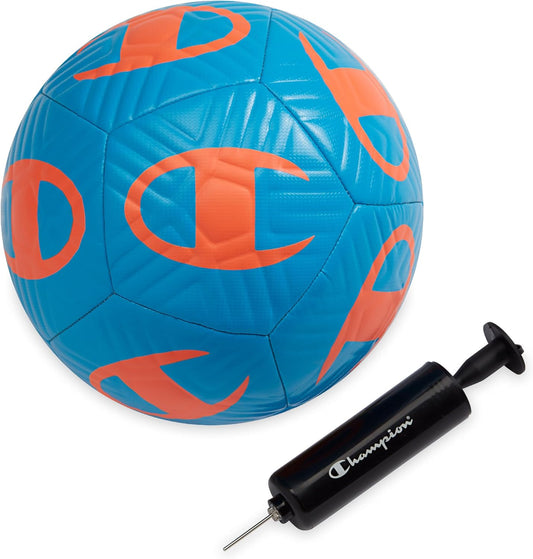 Champion Playmaker Logo Balón de fútbol desinflado con bomba, balón...