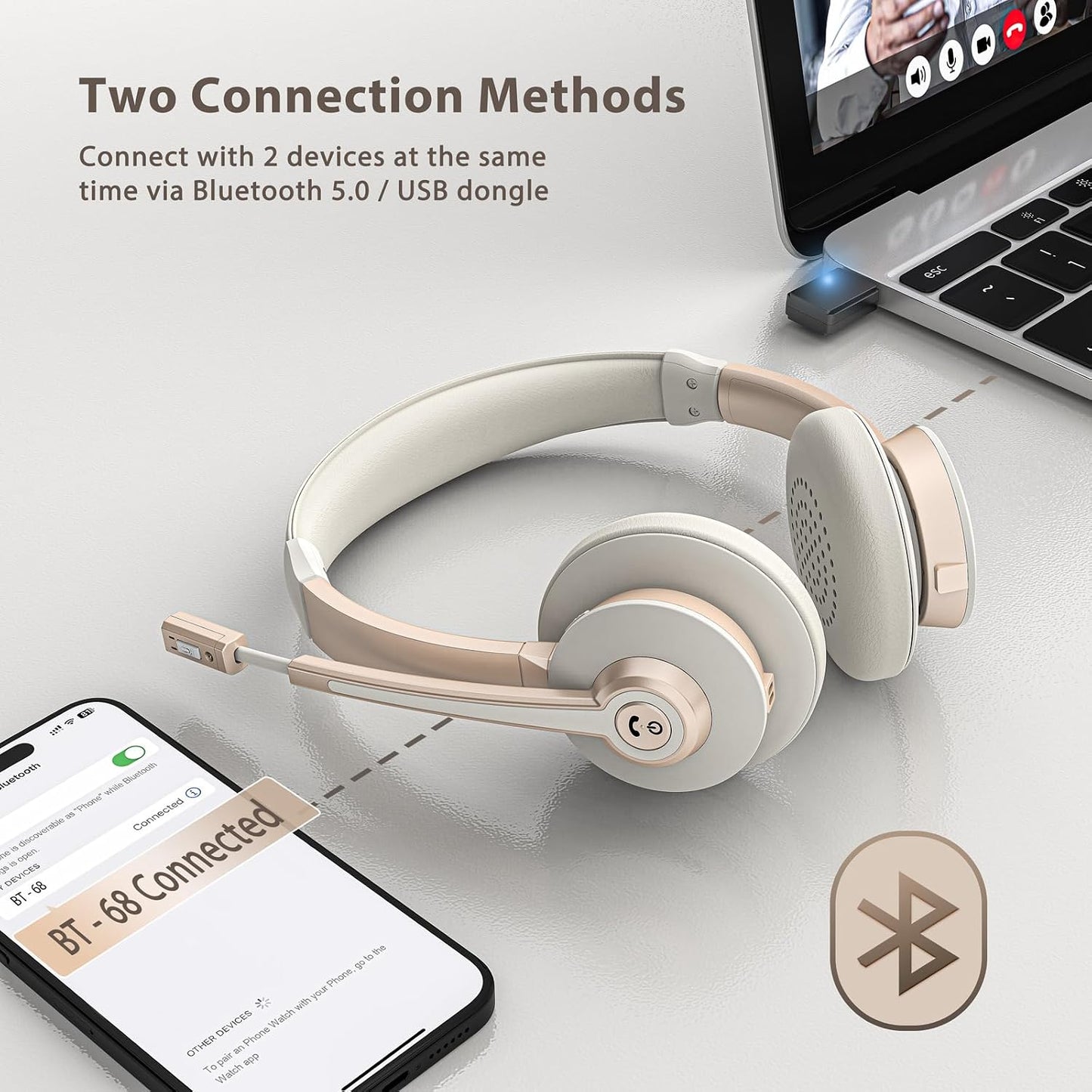Vonztek Auriculares inalámbricos, auriculares Bluetooth con micrófo...