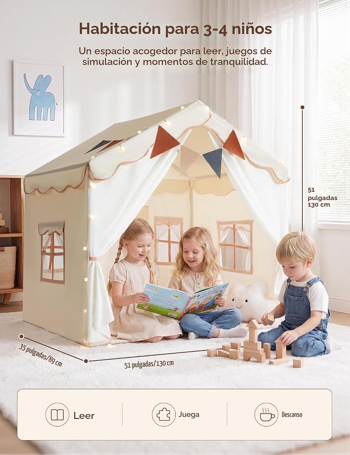 besrey Tienda de campaña 2 en 1 para niños, tienda interior con pue...